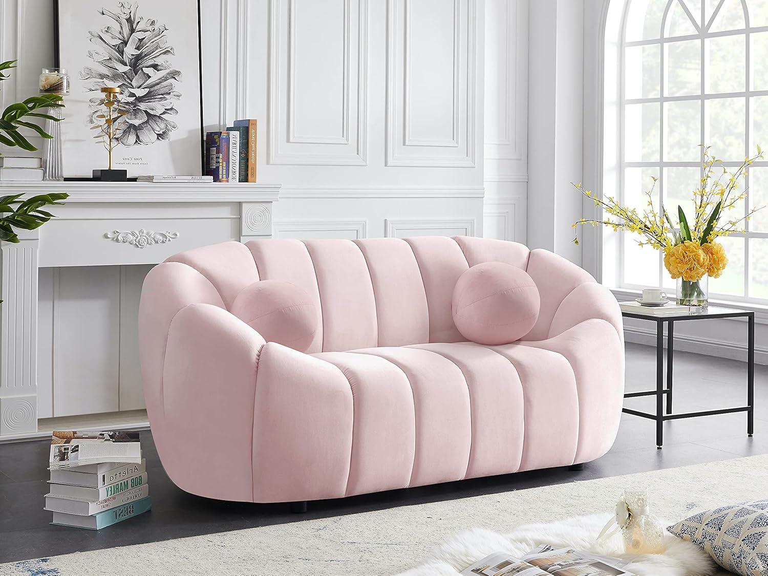 Elijah Pink Velvet Tufted Loveseat with Deep Channeling