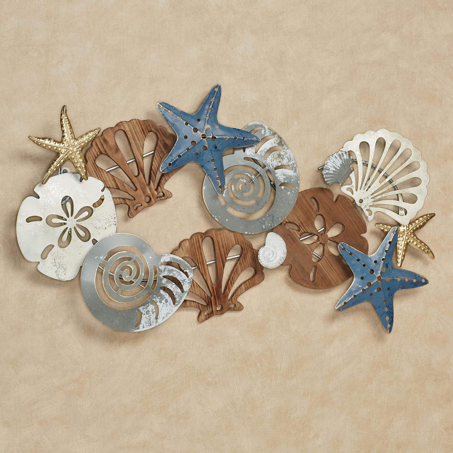 Handpainted Coastal Medley Seashell Dimensional Openwork Wall Art 20 by 35 Inches