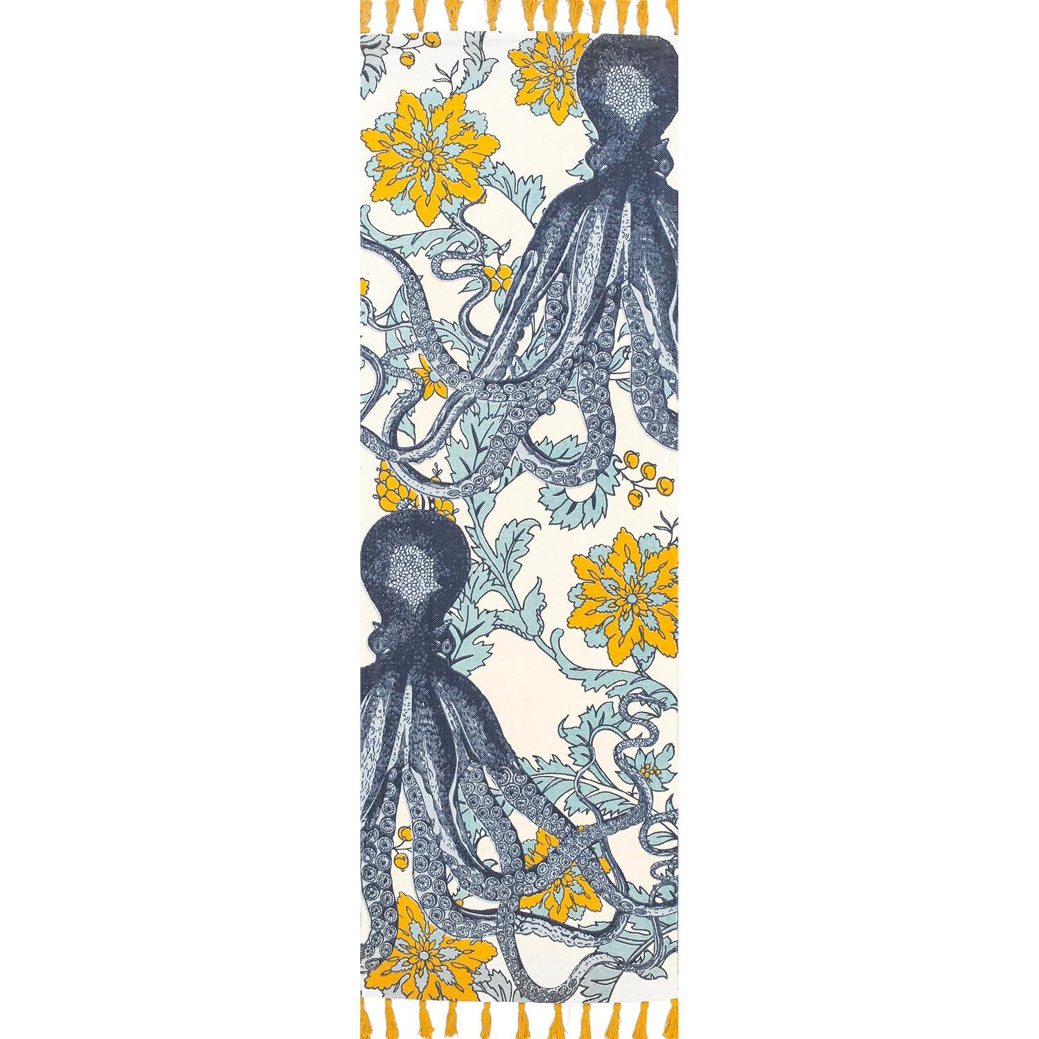 Thomas Paul Thomas Paul Octopus Tasseled Blue/Yellow Area Rug