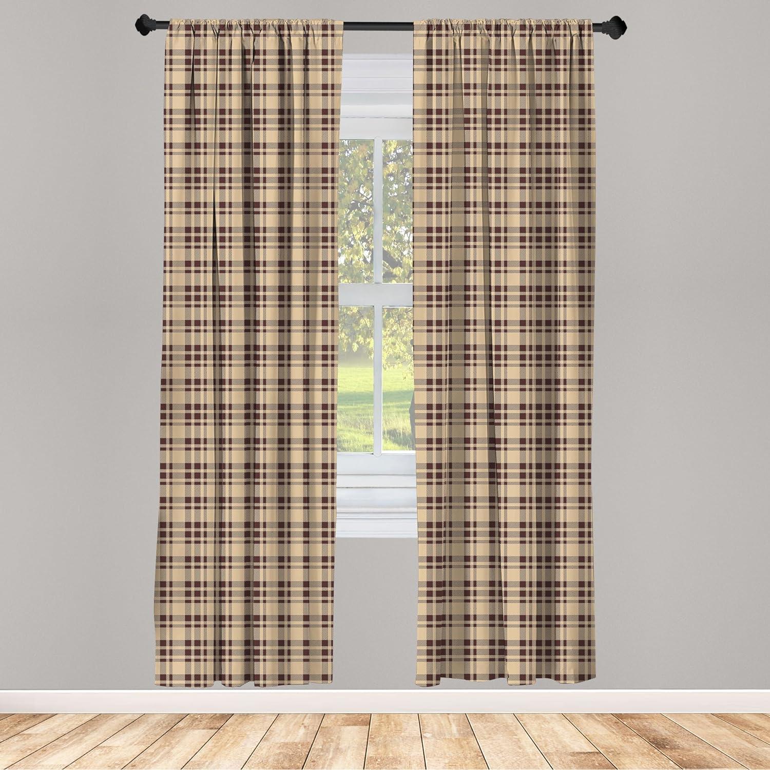 Ambesonne Plaid Curtains, Old Fashioned Tartan, Pair of 28"x63", Tan Brown