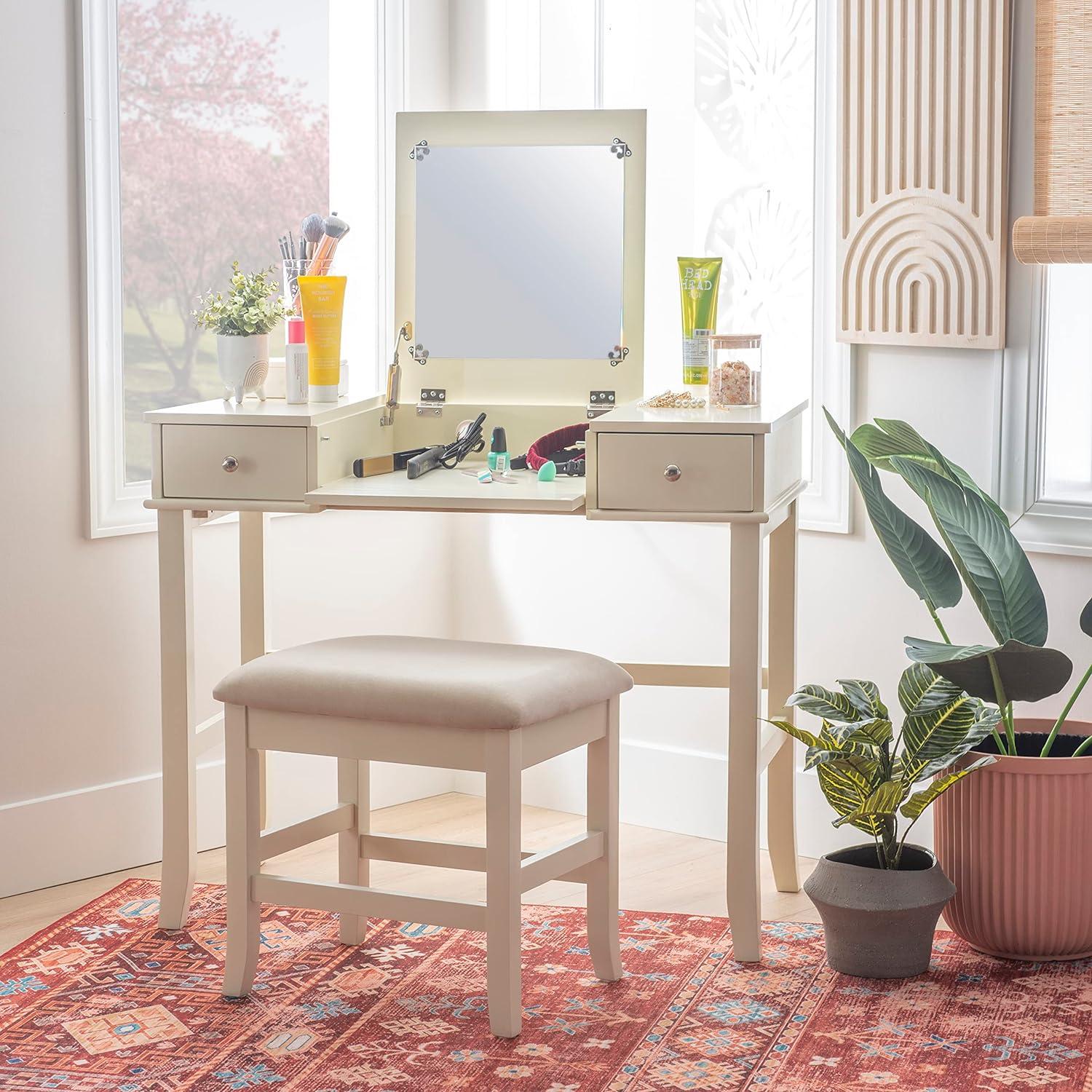 Elegant Cream Jackson 40'' Vanity Set with Flip-Up Mirror and Storage