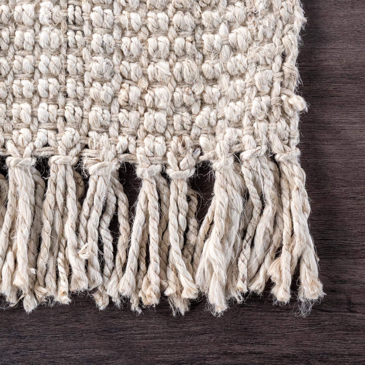 Handmade Off-White Braided Jute Square Area Rug, 6' x 6'