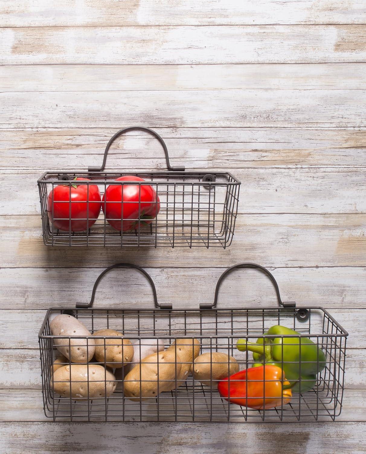 Small Grey Wire Wall Basket Set/2