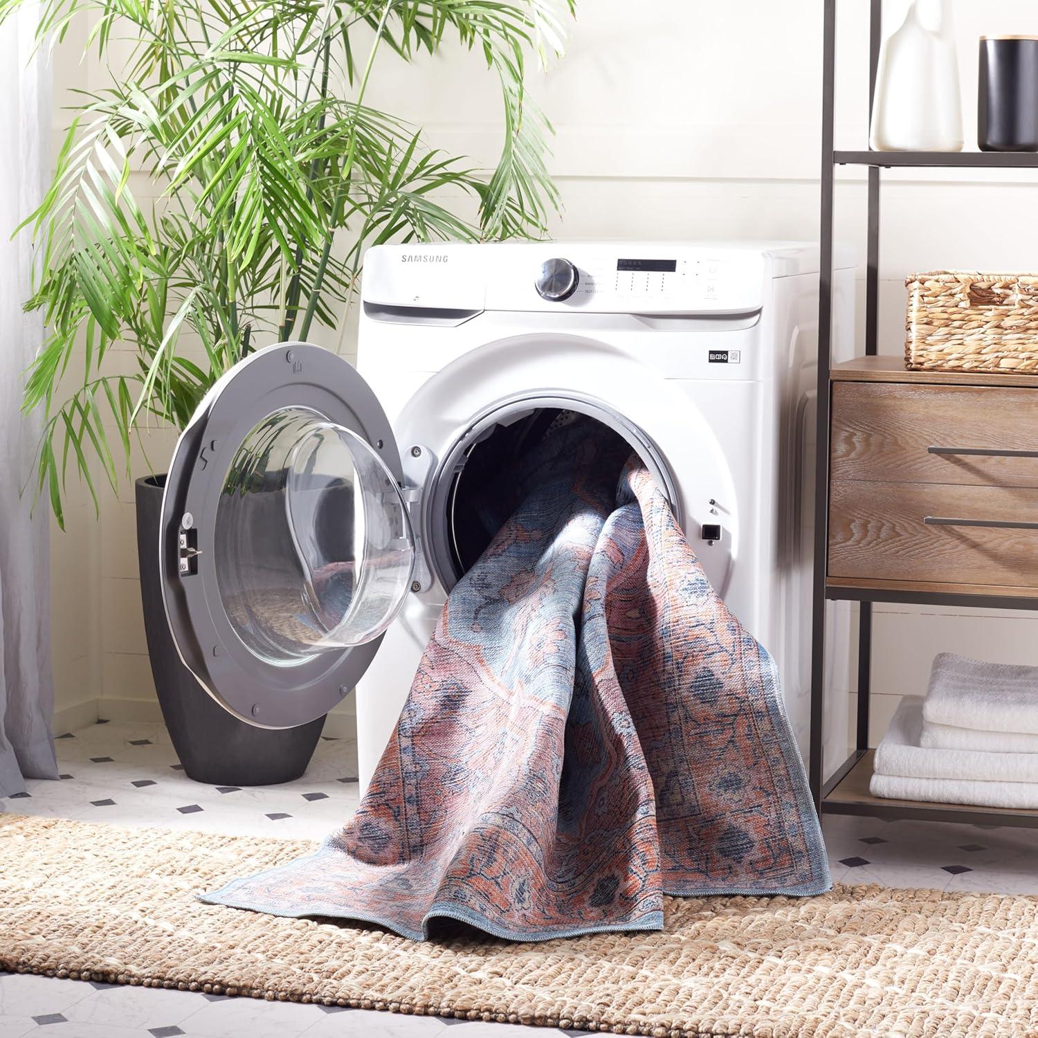 Serapi SEP540 Power Loomed Machine Washable Skid-Resistant Indoor Area Rug - Blue/Orange - 6'7"x6'7" - Safavieh