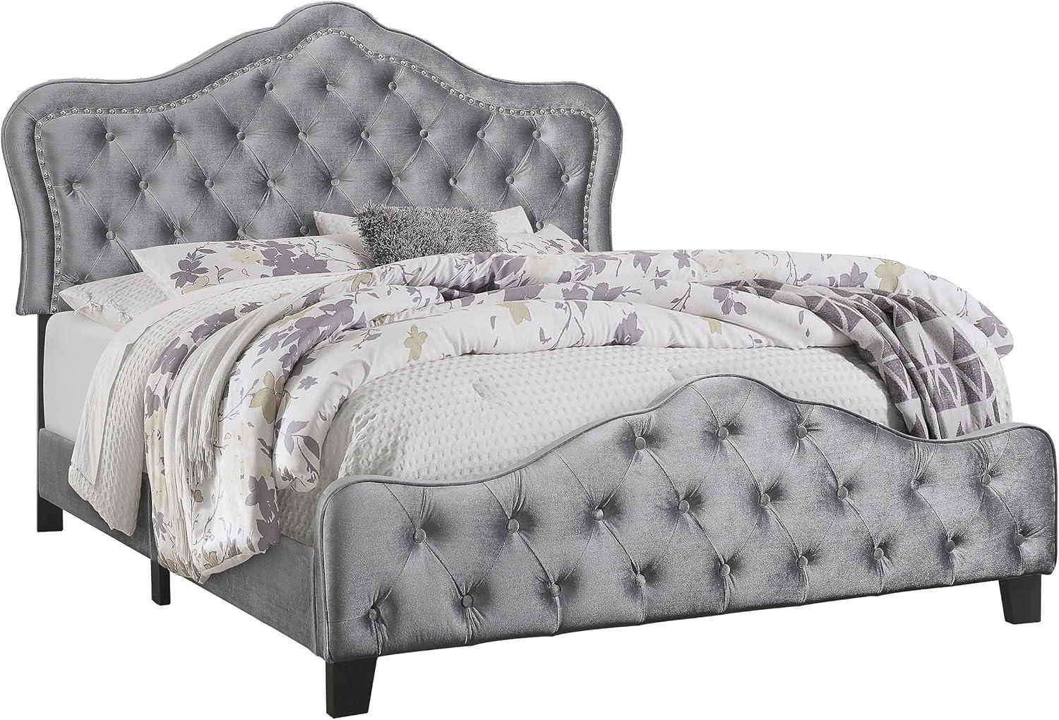 Bella Upholstered Tufted Panel Bed Grey