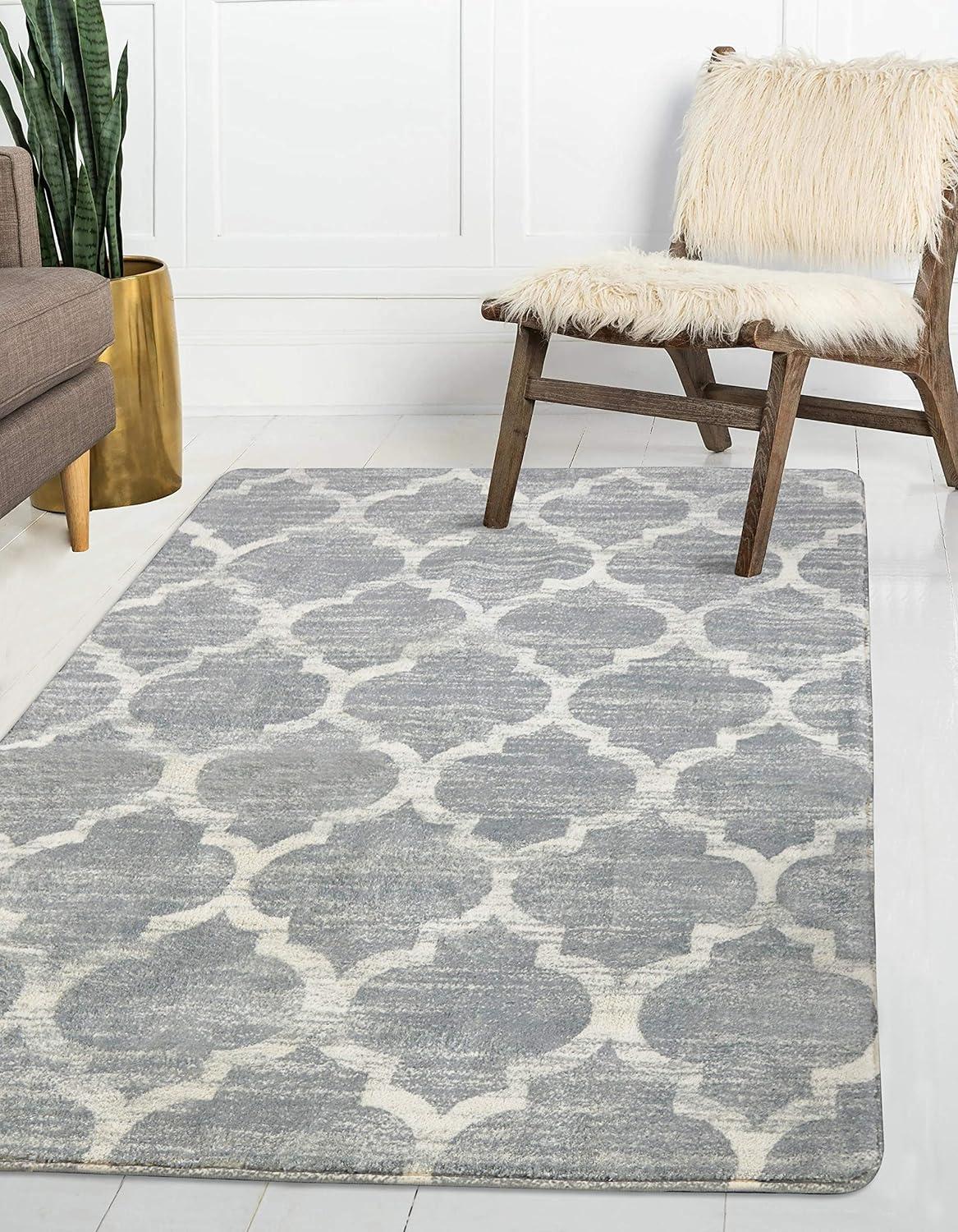 Gray Moroccan Rectangular Washable Non-Slip Area Rug