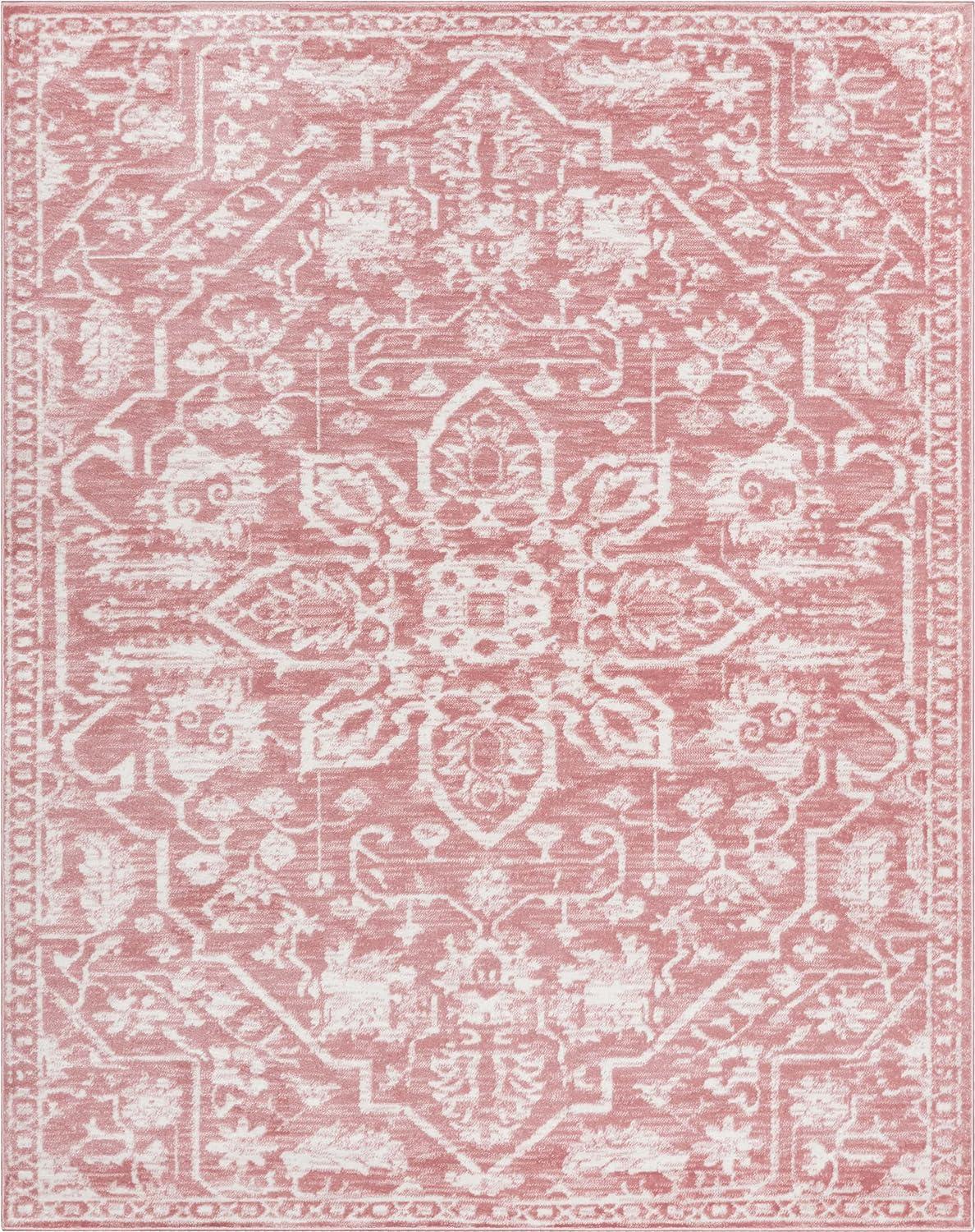 Blush Floral Reversible Easy-Care Synthetic 5' x 7' Rug