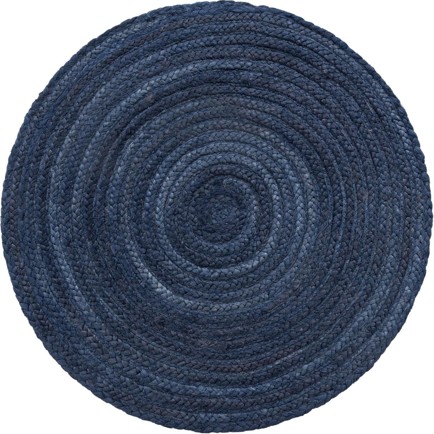 Handmade Navy Blue Braided Jute 3'3" Round Rug