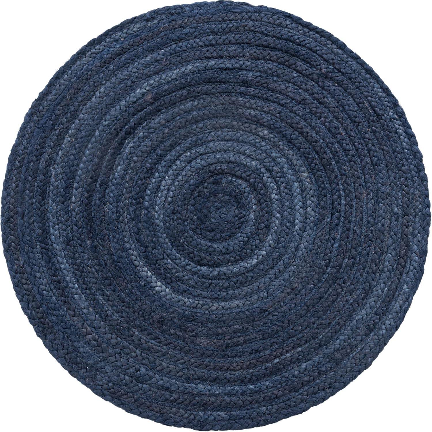 Unique Loom Dhaka Braided Jute Rug , 3' 3" x 3' 3" ,Navy Blue