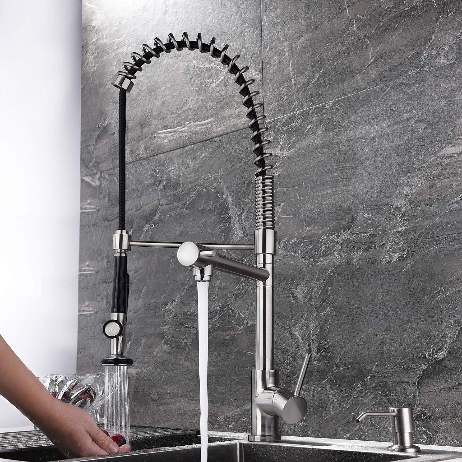 Brushed Nickel Pull-Down Kitchen Faucet with Spring Sprayer