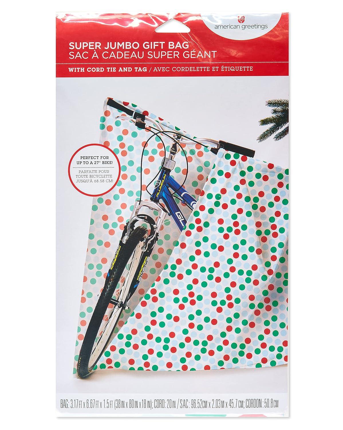 American Greetings Jumbo Plastic Gift Bag for Christmas All Holidays, Red and Green Dots (1 Bag, 6.67 ft. x 3.17 ft.)