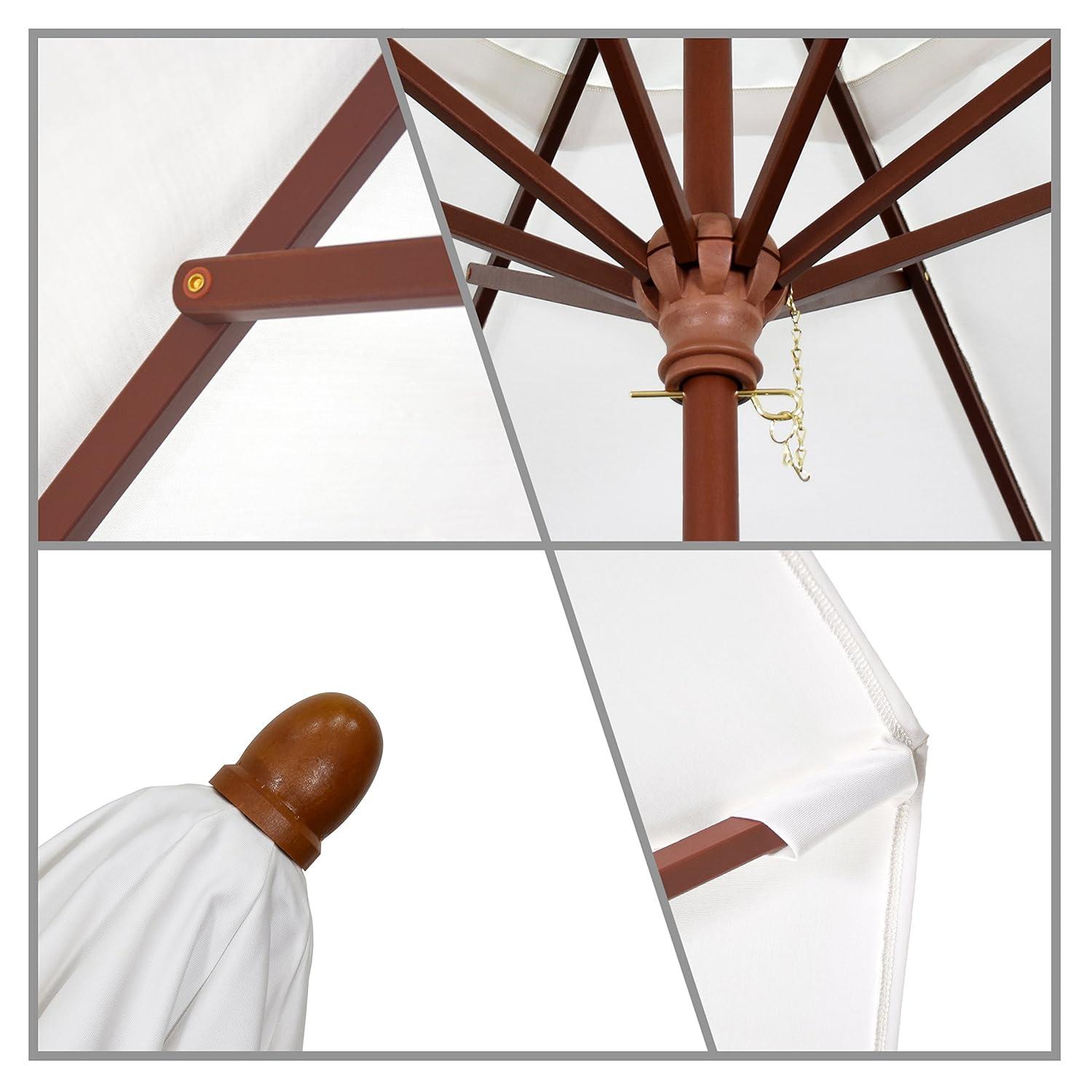 California Umbrella 9' Round Hardwood Frame Market Umbrella, Stainless Steel Hardware, Push Open, Woven Granite Olefin