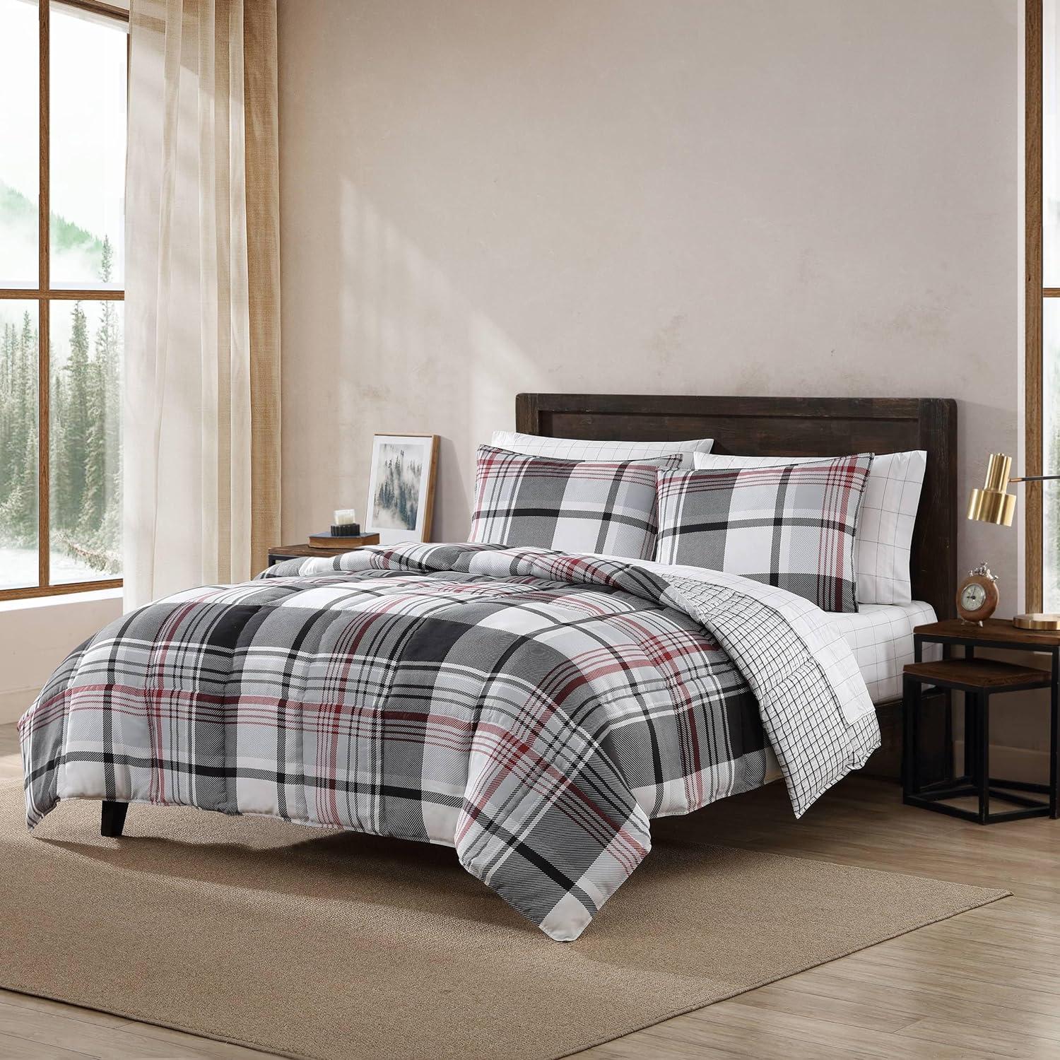 Twin Black Plaid Reversible Down Alternative Comforter Set