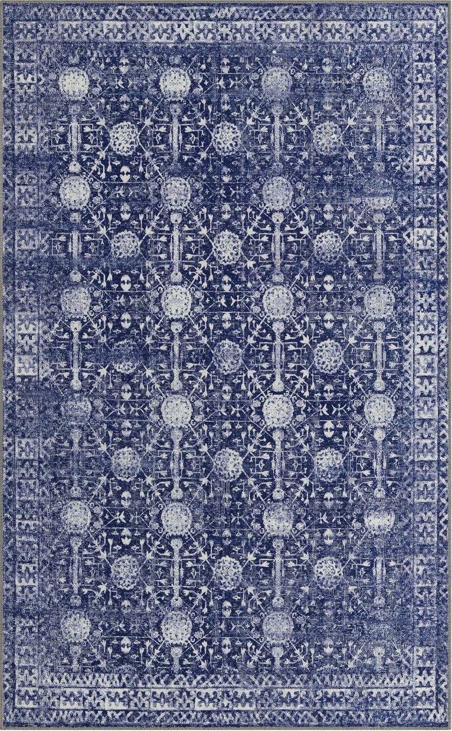 Elegant Blue Rectangular Synthetic Easy-Care Rug 5' x 8'