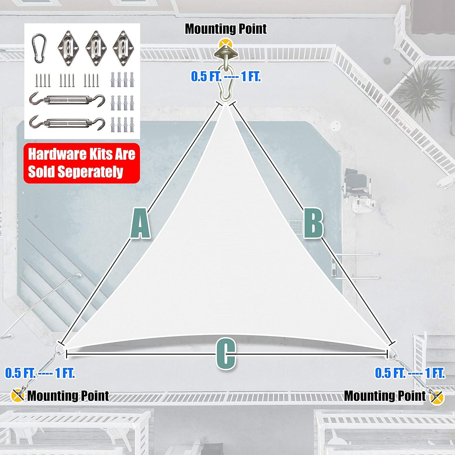 Amgo 18' x 18' x 18' White Triangle Sun Shade Sail Outdoor Canopy Awning UPF50+ AGTAPT8, 95% UV Blockage, Water & Air Permeable, Commercial Standard Heavy Duty (We Make Custom Size)