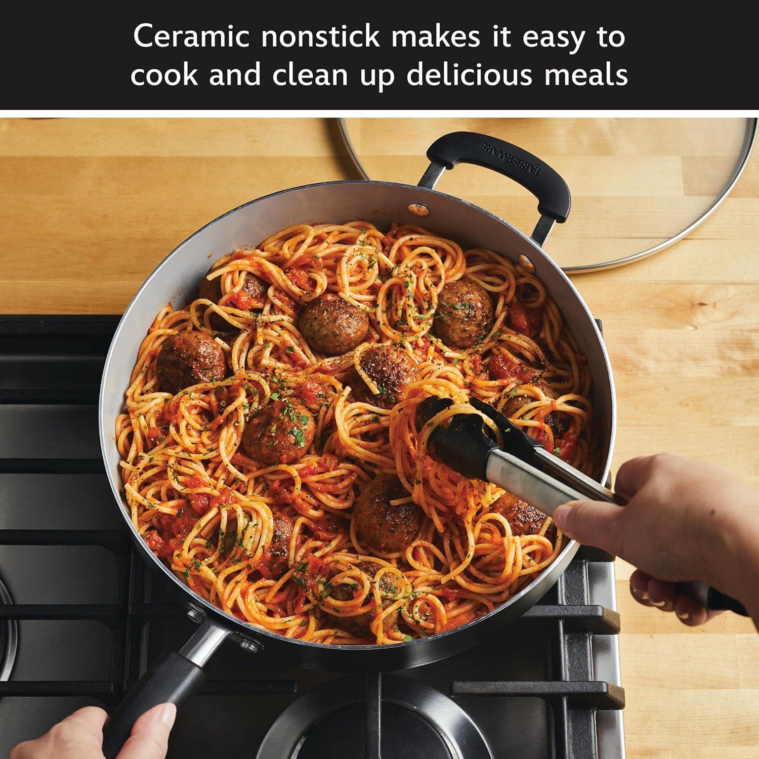 Farberware Farberware Disney Monochrome Ceramic Nonstick Sauté Pan with Lid, 4.5 Quart, Black