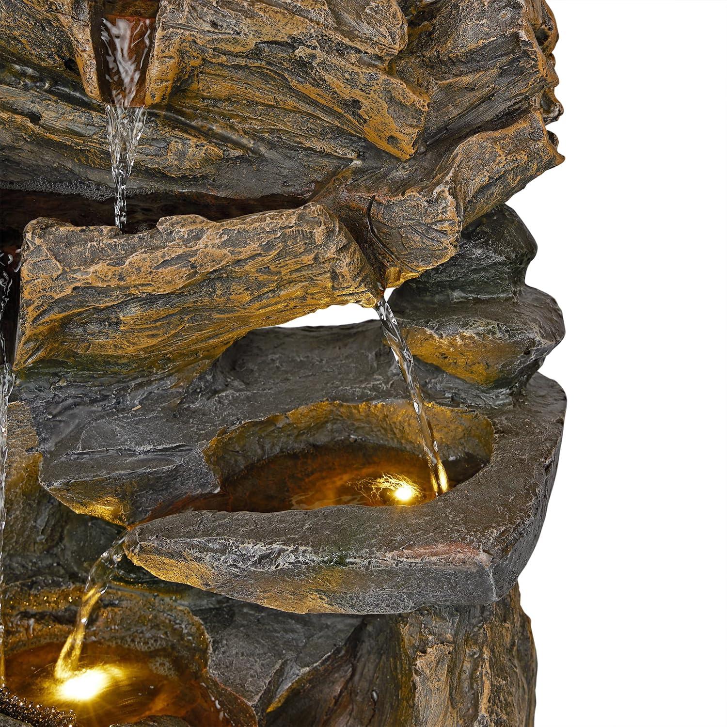 Alpine Corporation 24" Cascading Rock Fountain: Polyresin, LED-Lit, Outdoor Decor, Electric-powered