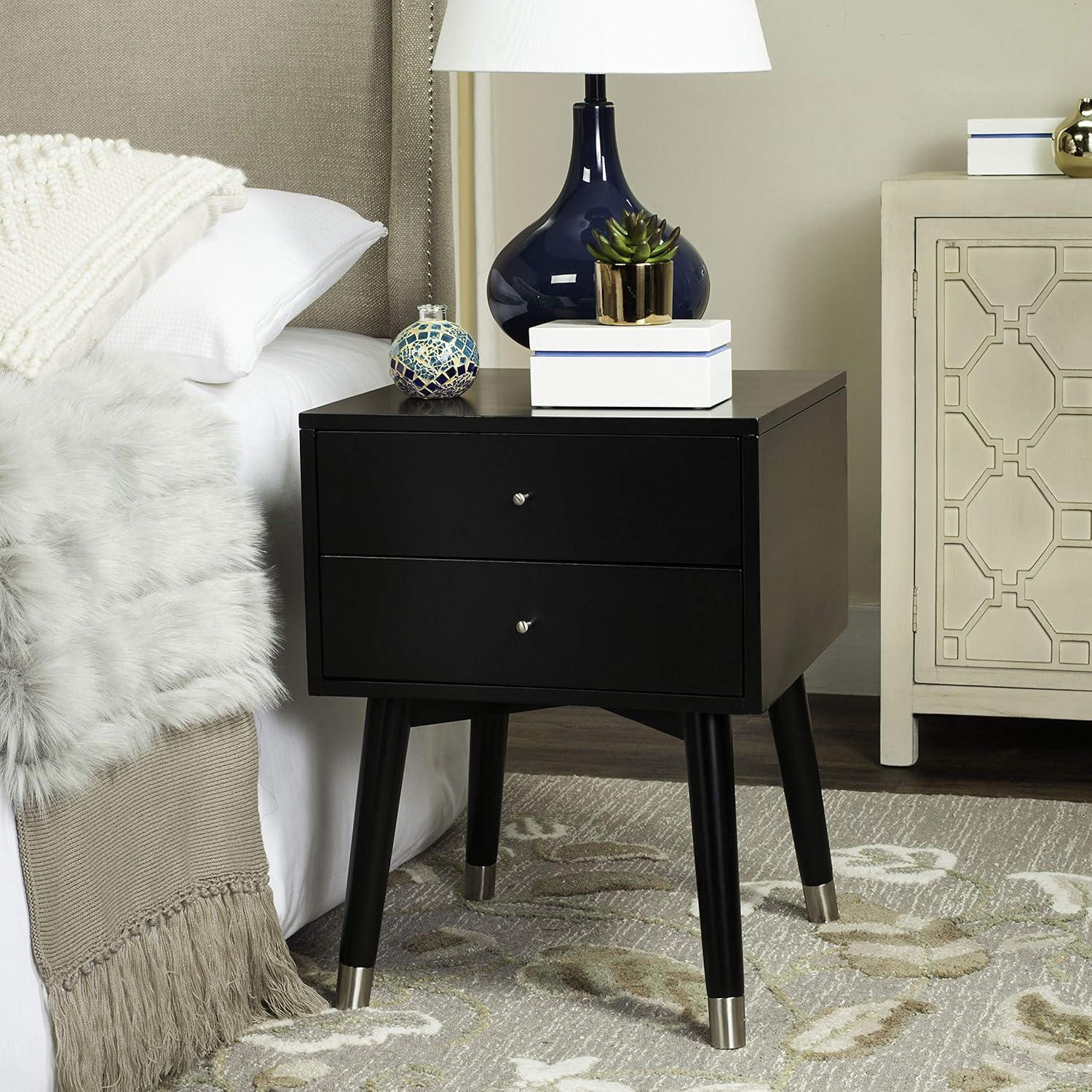 Lyla Black/Silver Transitional 2-Drawer Nightstand