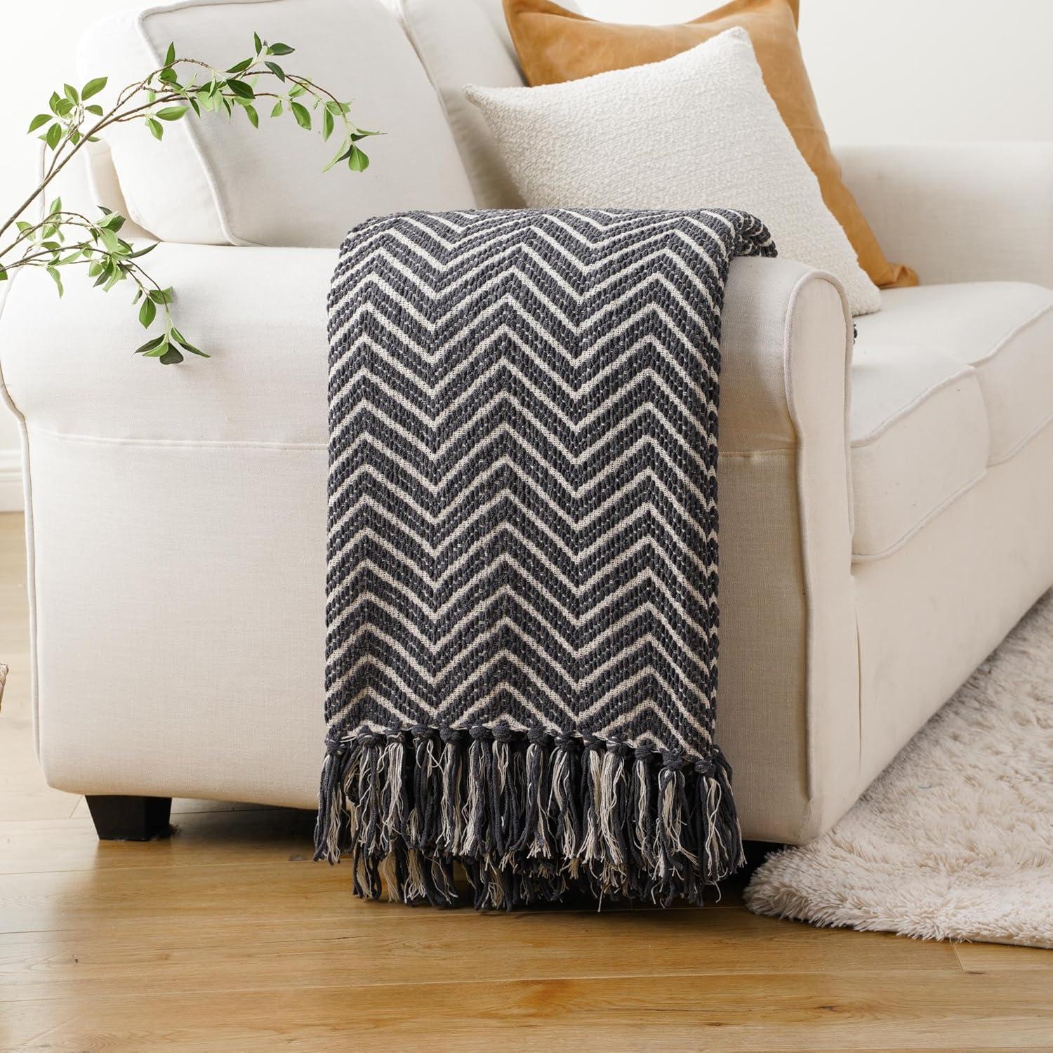 Gray Chevron Knitted Reversible Throw Blanket, 50"x60"