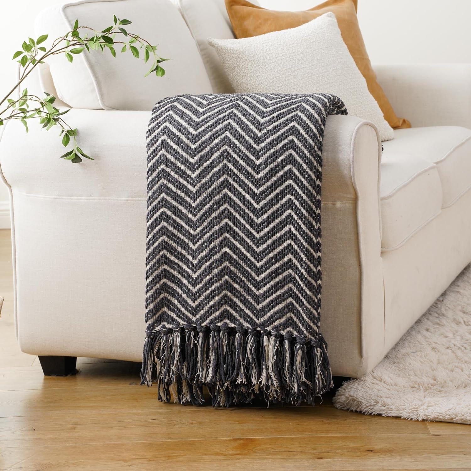 Battilo Home Throw Blanket for Couch, Decorative Knit Blanket for Bed, Super Soft Warm Throws for Room Farmhouse Accent Decor, 50"x60"