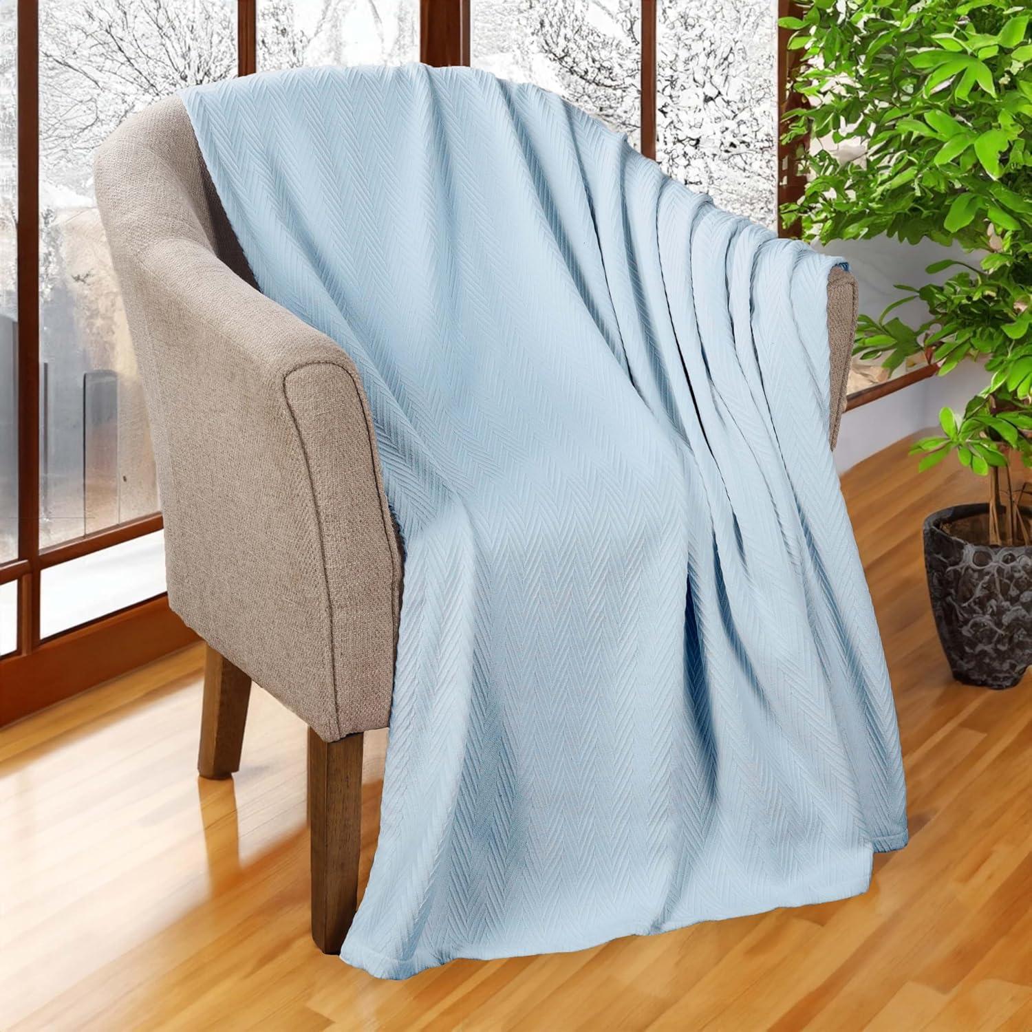 Light Blue King Size Cotton Knitted Throw Blanket