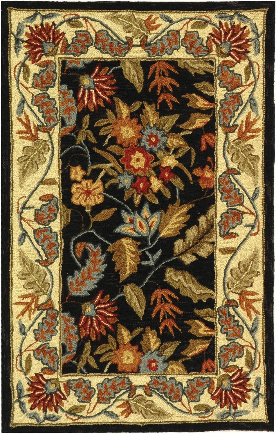 SAFAVIEH Chelsea Alaia Floral Wool Area Rug, Black, 6' x 6' Square