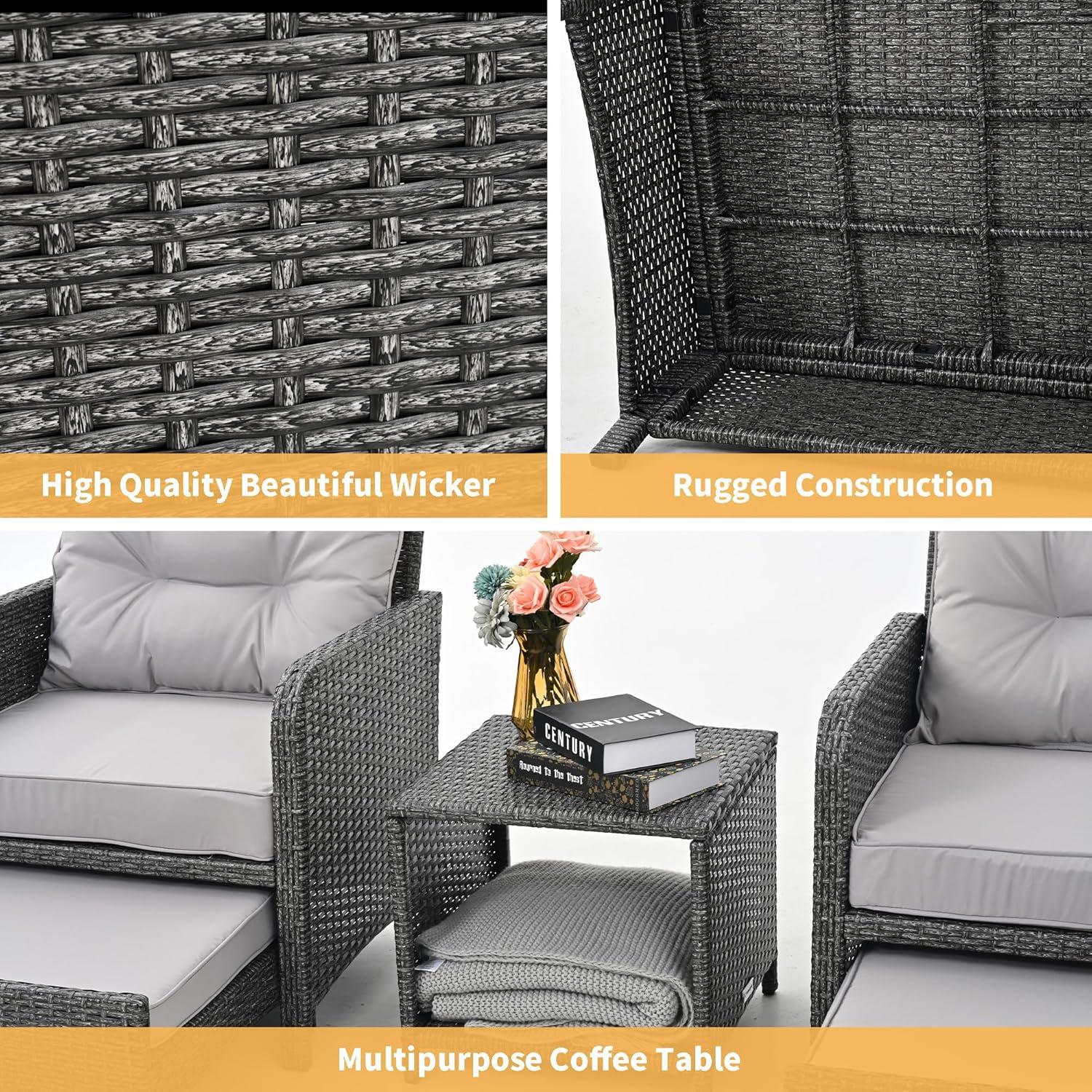 5-Piece Light Grey Wicker Outdoor Patio Set with Cushions