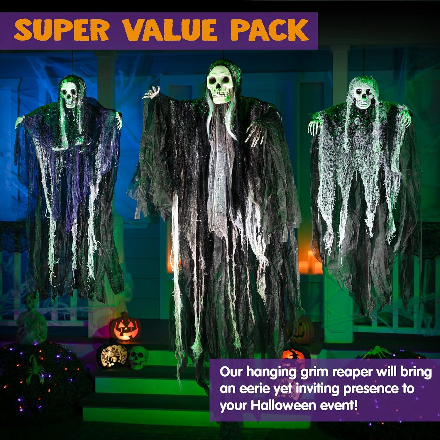 Nmdmisc 3 Pack Hanging Halloween Skeleton Ghosts Decorations,Halloween Hanging Ghost Electric Luminous Horror Decorations Haunted House Confidential Room Scene Layout Outdoor Hanging Props