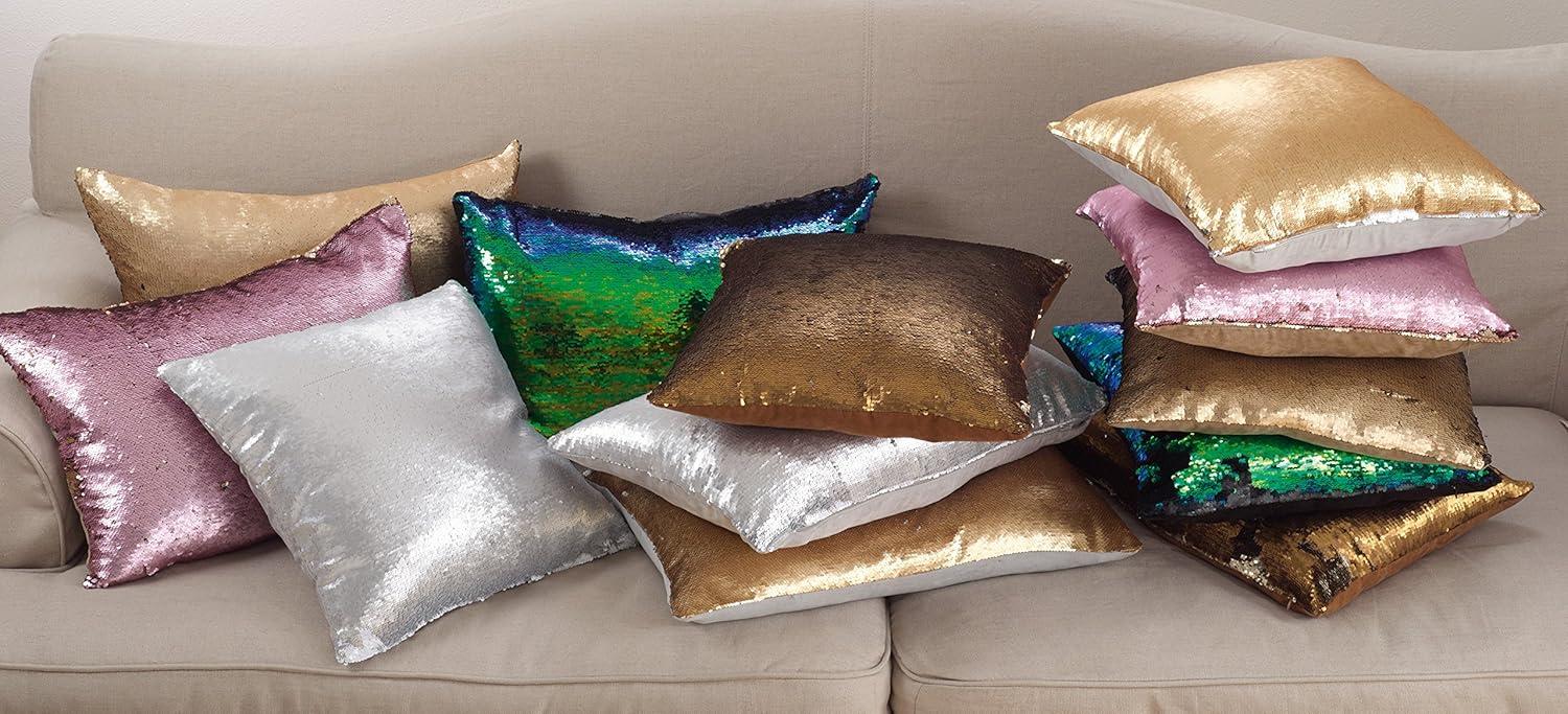 Bronze Metallic Sequin Feather Fill Rectangle Throw Pillow