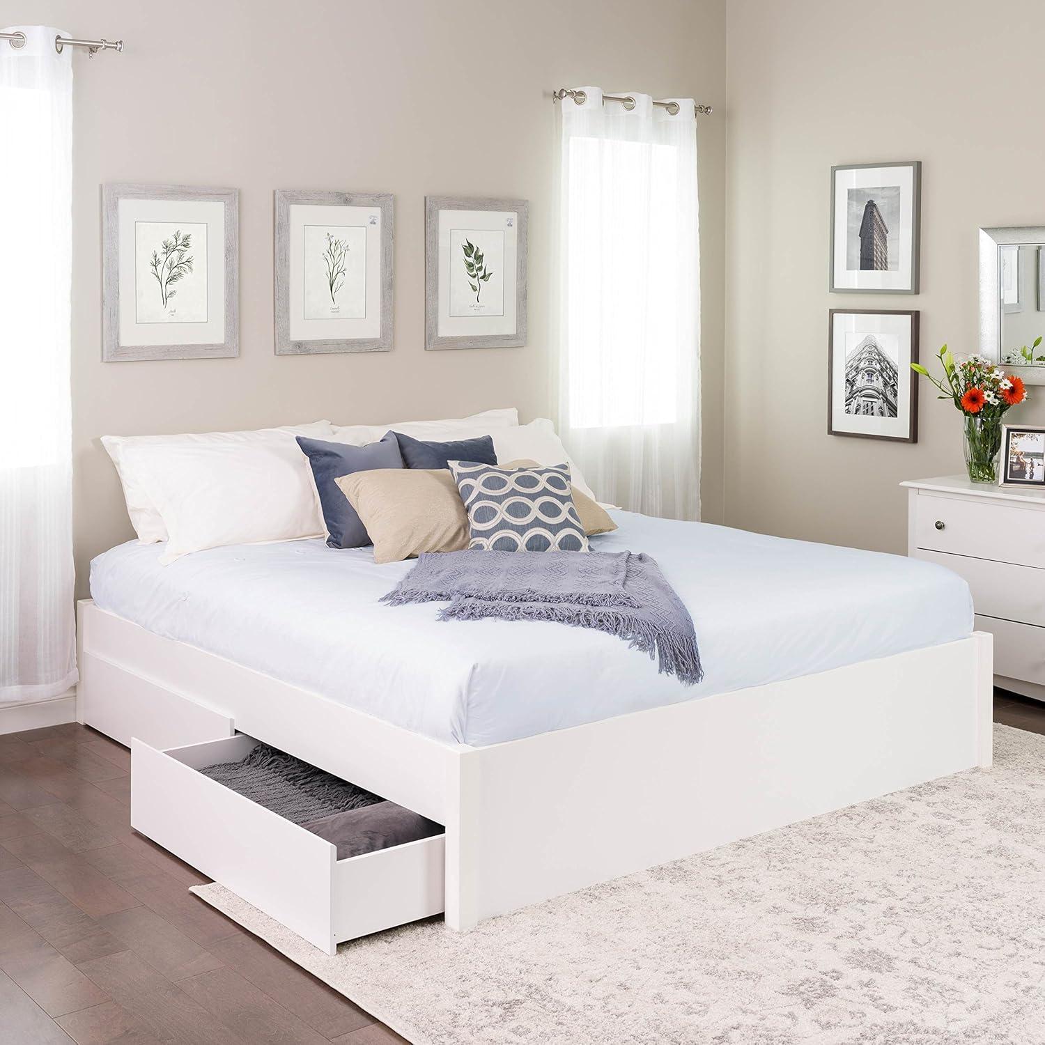 King Select 4-Post Platform Bed with 2 Drawers Black - Prepac: Solid Wood, Storage Functionality