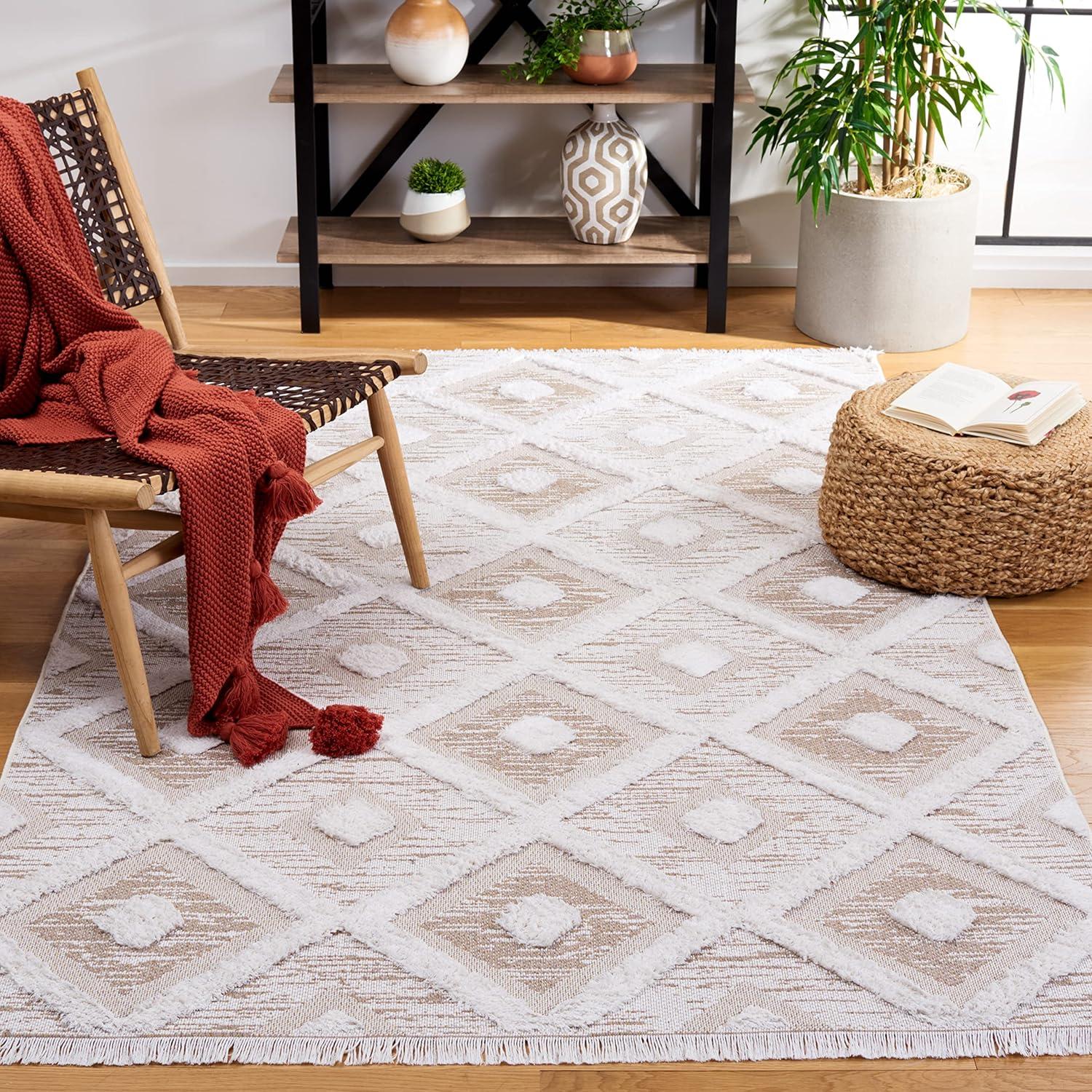 Augustine Nomadic Ivory Beige 76" Synthetic Geometric Area Rug