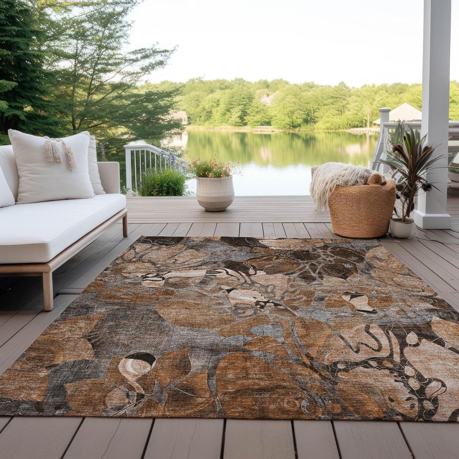 Addison Rugs Chantille Indoor/Outdoor Transitional Floral Paprika Washable Rectangle Rug, 5' x 7'6"