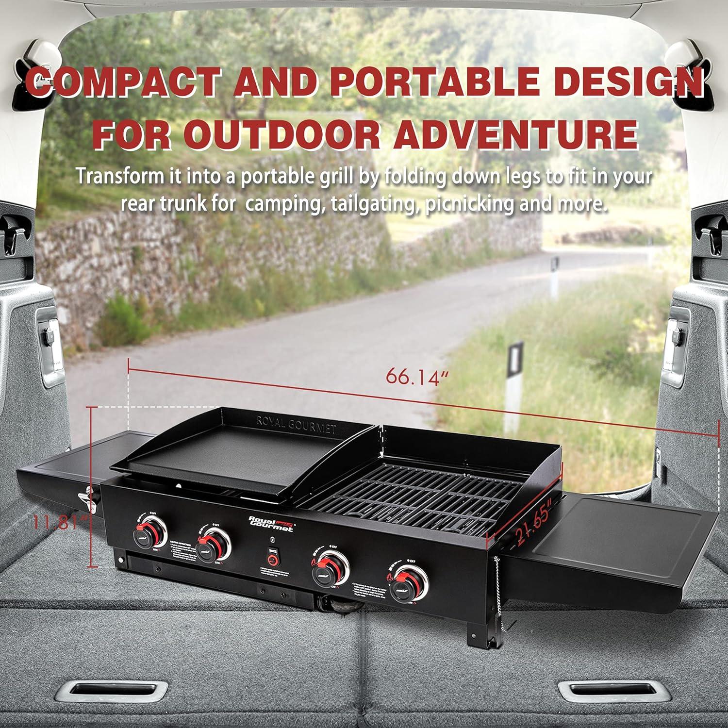 Royal Gourmet 4 - Burner Flat Top Liquid Propane 48000 BTU Gas Grill with Side Tables