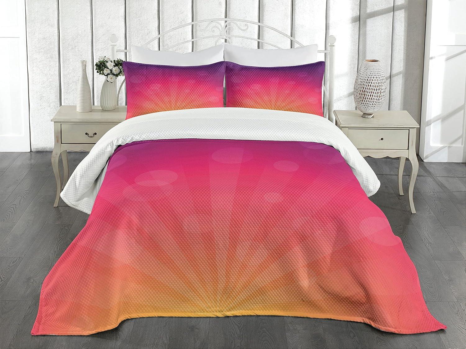 Ambesonne Orange and Pink Bedspread Set Ombre Circles Orange Purple Pink