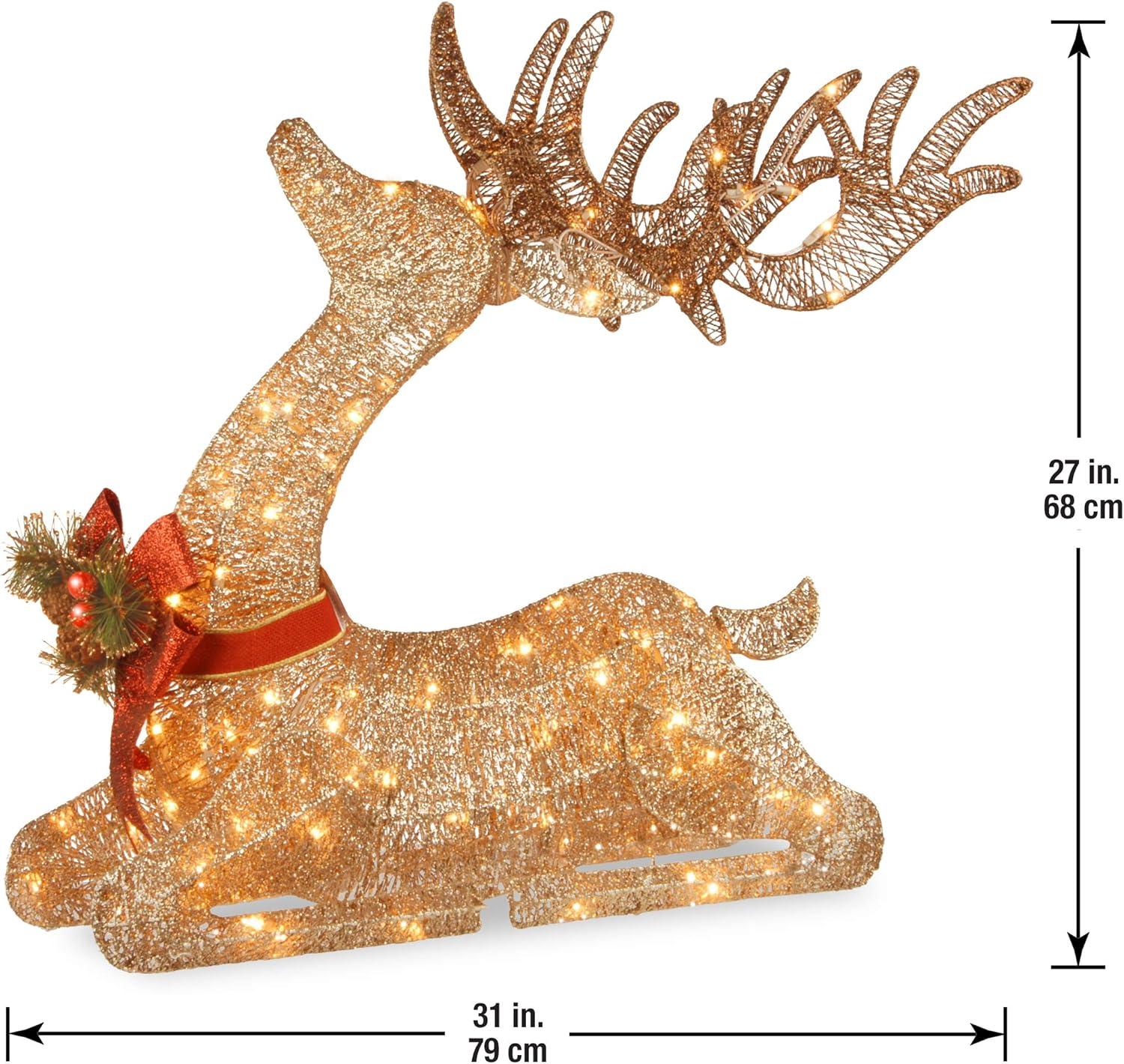 31" Sisal Splendor Champagne Lying Deer Novelty Sculpture Light White Lights - National Tree Company