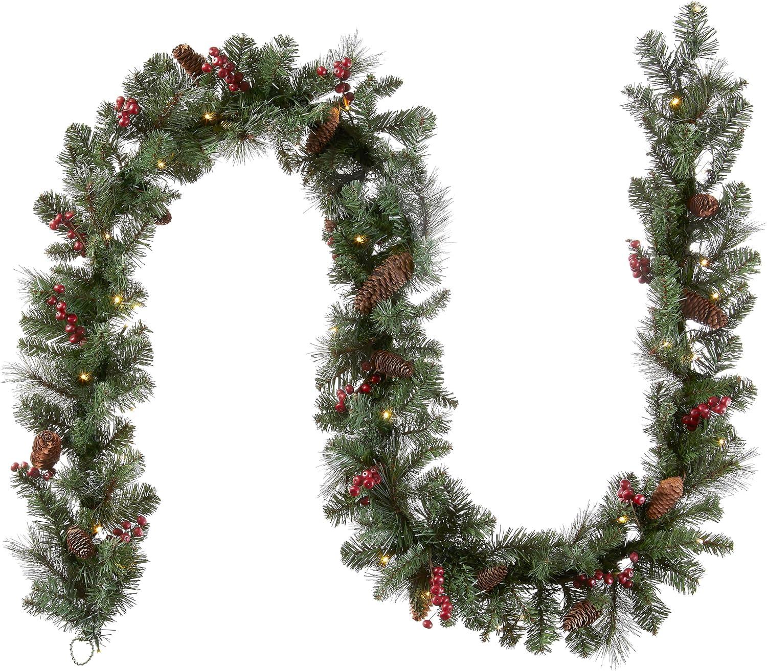 The Holiday Aisle® 9ft. Crestwood Spruce Garland with Battery Operated Lights