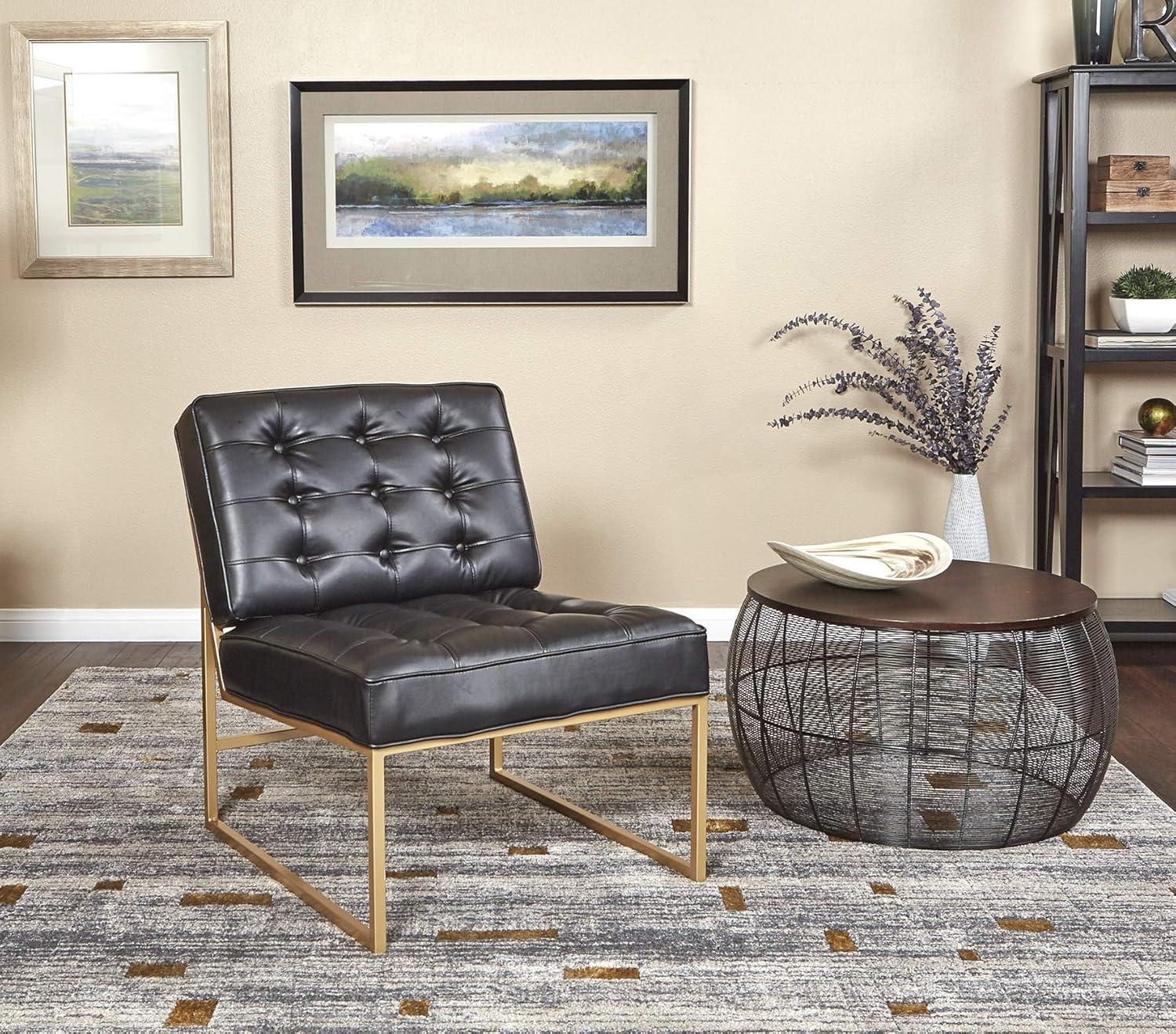 OSP Home Furnishings Anthony Chair in Black Faux Leather with Coated Gold Frame