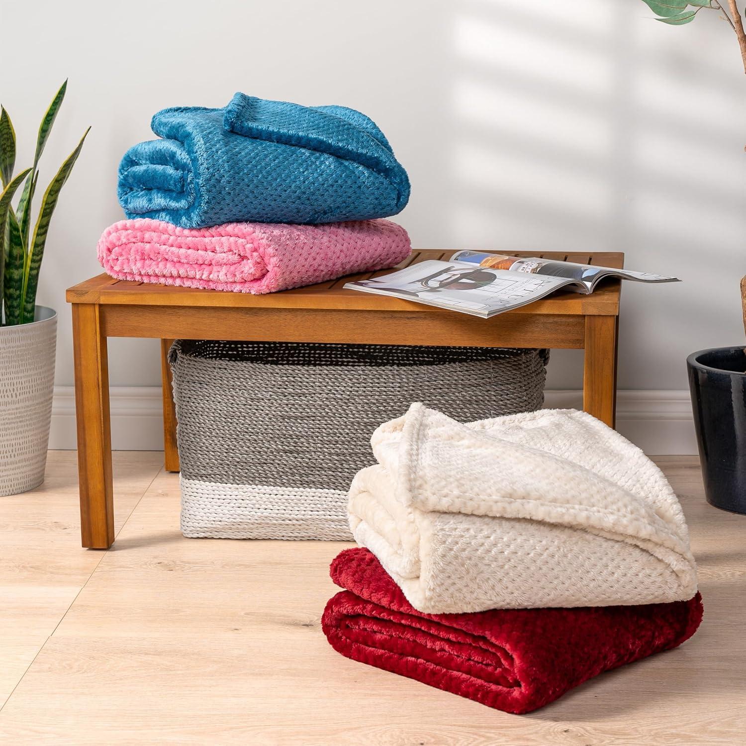 PAVILIA Soft Waffle Blanket Throw for Sofa Bed, Lightweight Plush Warm Blanket for Couch , Dark Red/Twin - 60x80