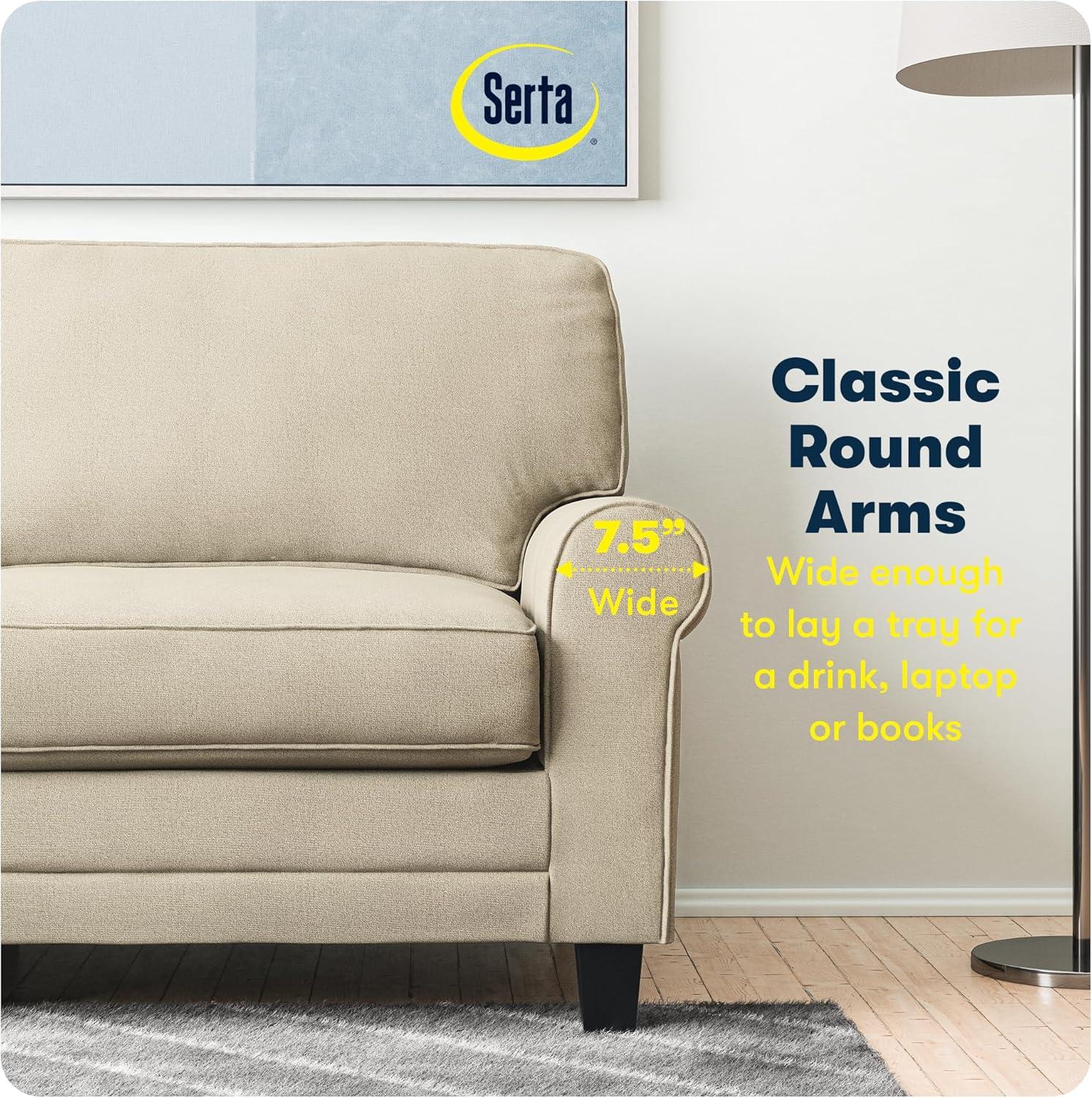 Serta Copenhagen 78" Rolled Arm Sofa, Easy Care Fabric, Soft Pillow Back, Pocket Coil Seat Cushions