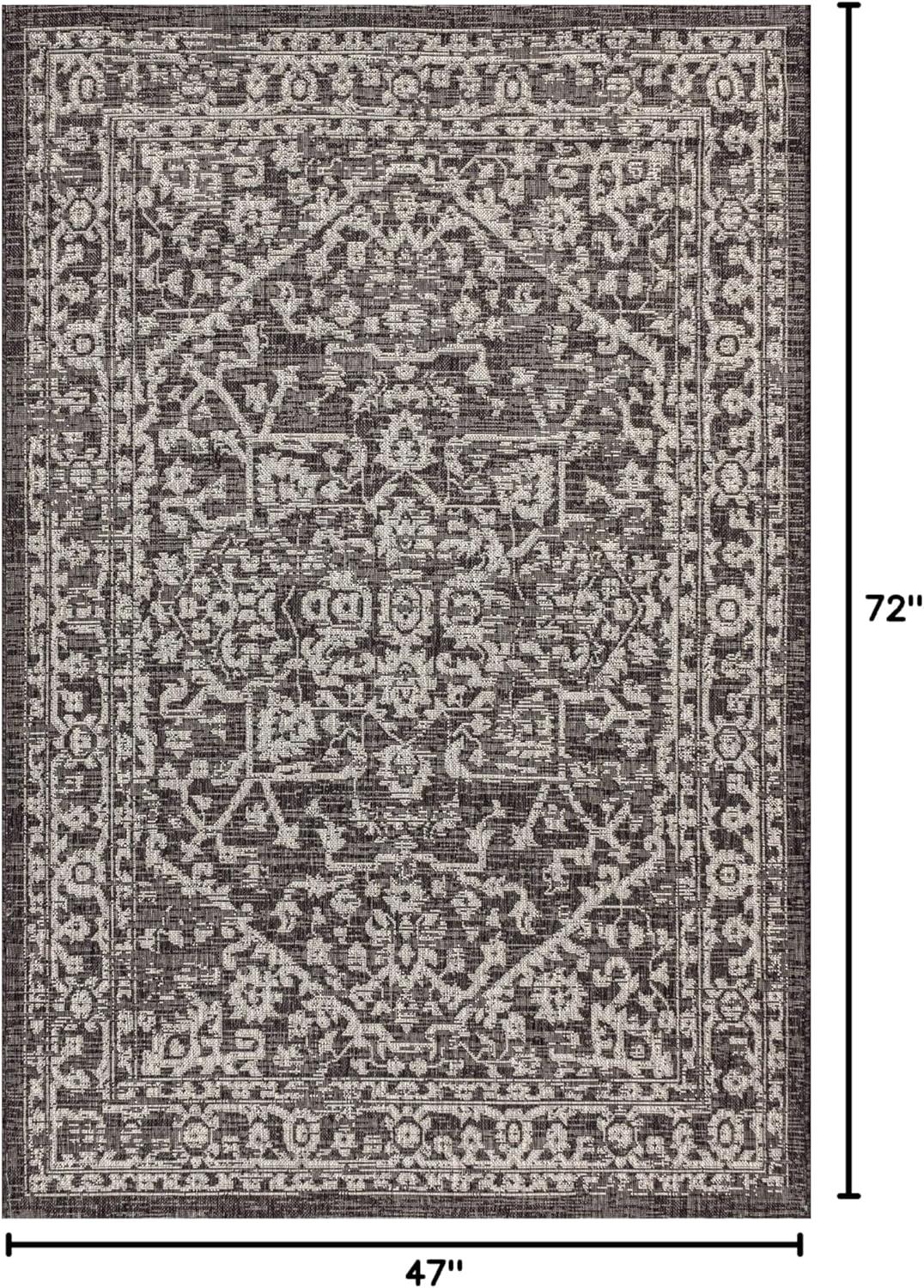 4'x6' Malta Bohemian Medallion Textured Weave Indoor/Outdoor Area Rug, Black/Gray - JONATHAN Y