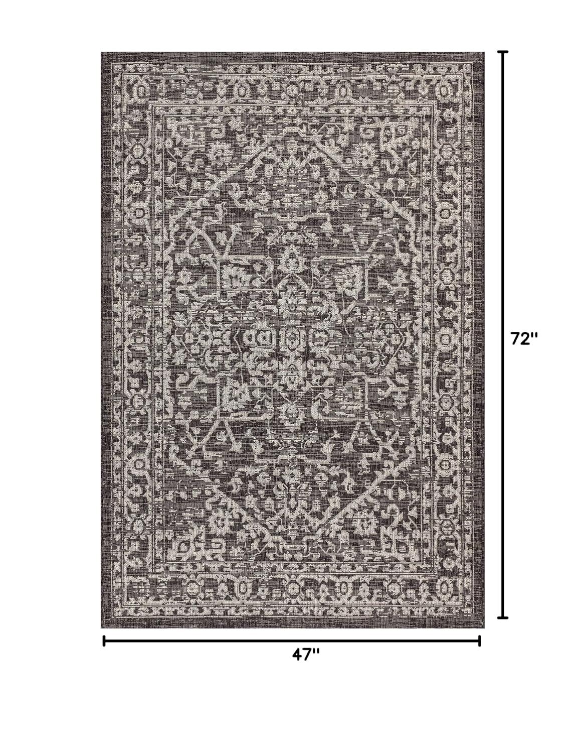 4'x6' Malta Bohemian Medallion Textured Weave Indoor/Outdoor Area Rug, Black/Gray - JONATHAN Y