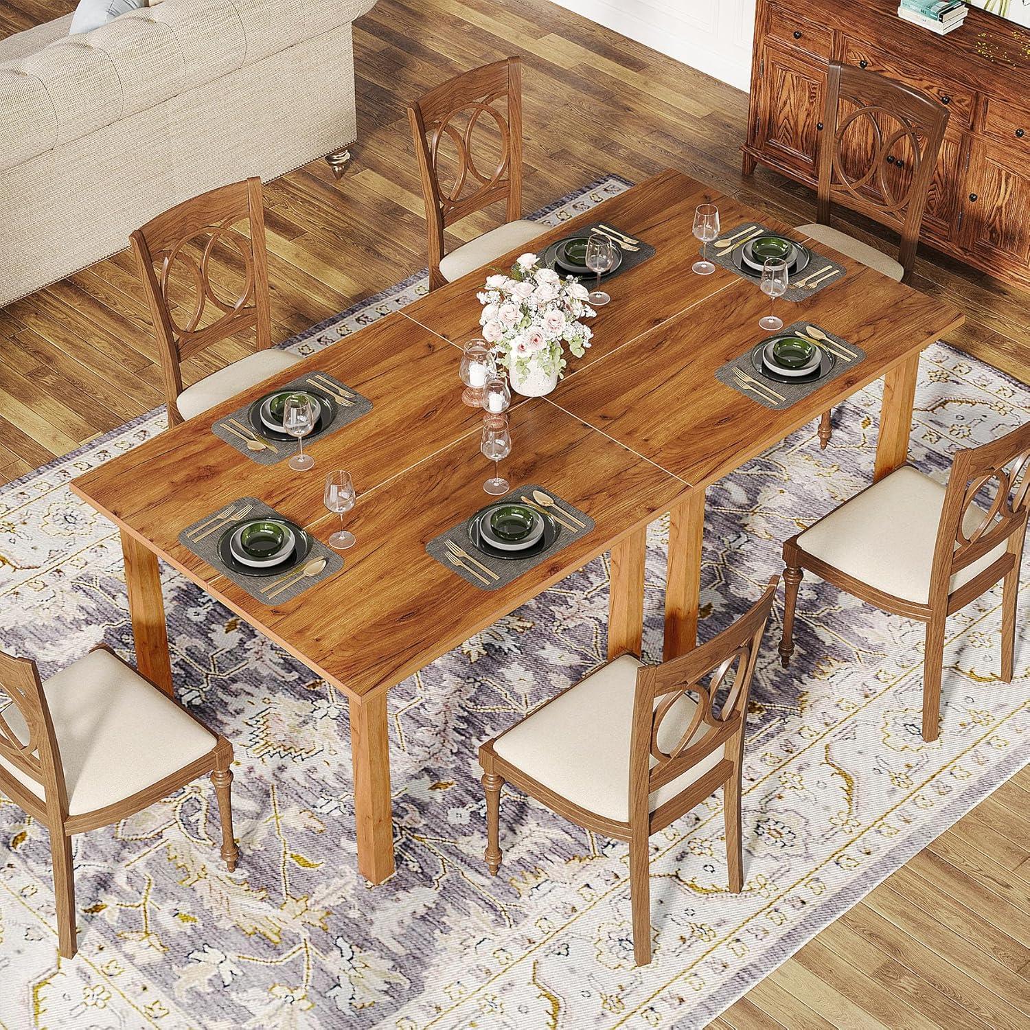 Rustic Brown Oak Square Farmhouse Dining Table