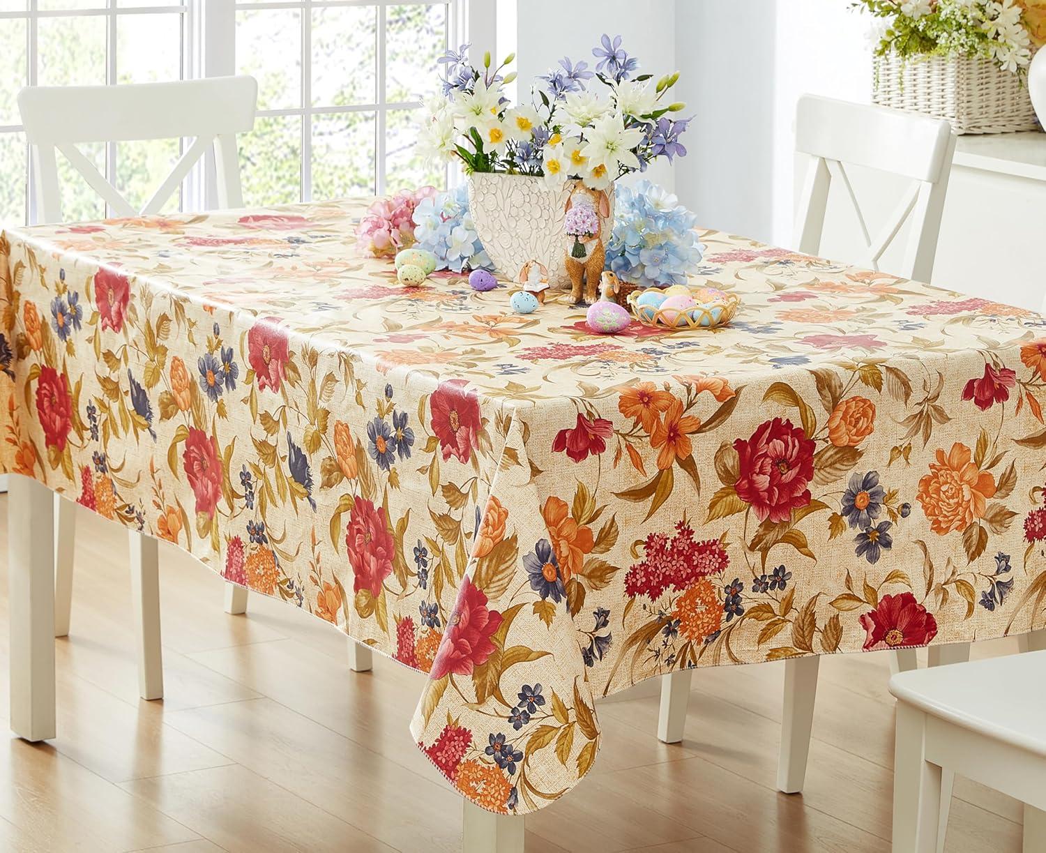 Newbridge Nicolette French Floral Garden 52 x 52 inch Square Flannel Backed Vinyl Tablecloth