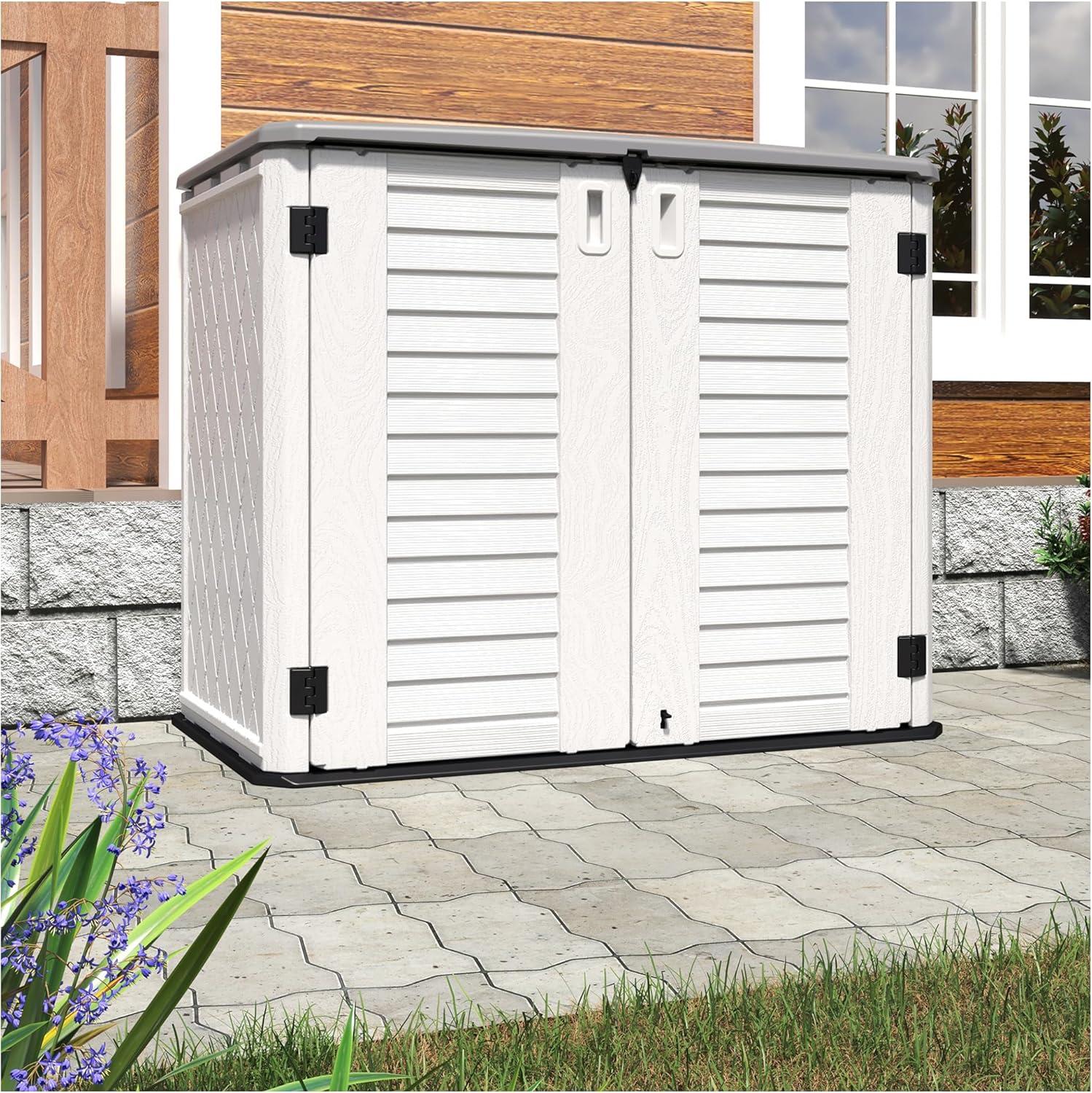 White HDPE Resin Outdoor Storage Shed with Shelving