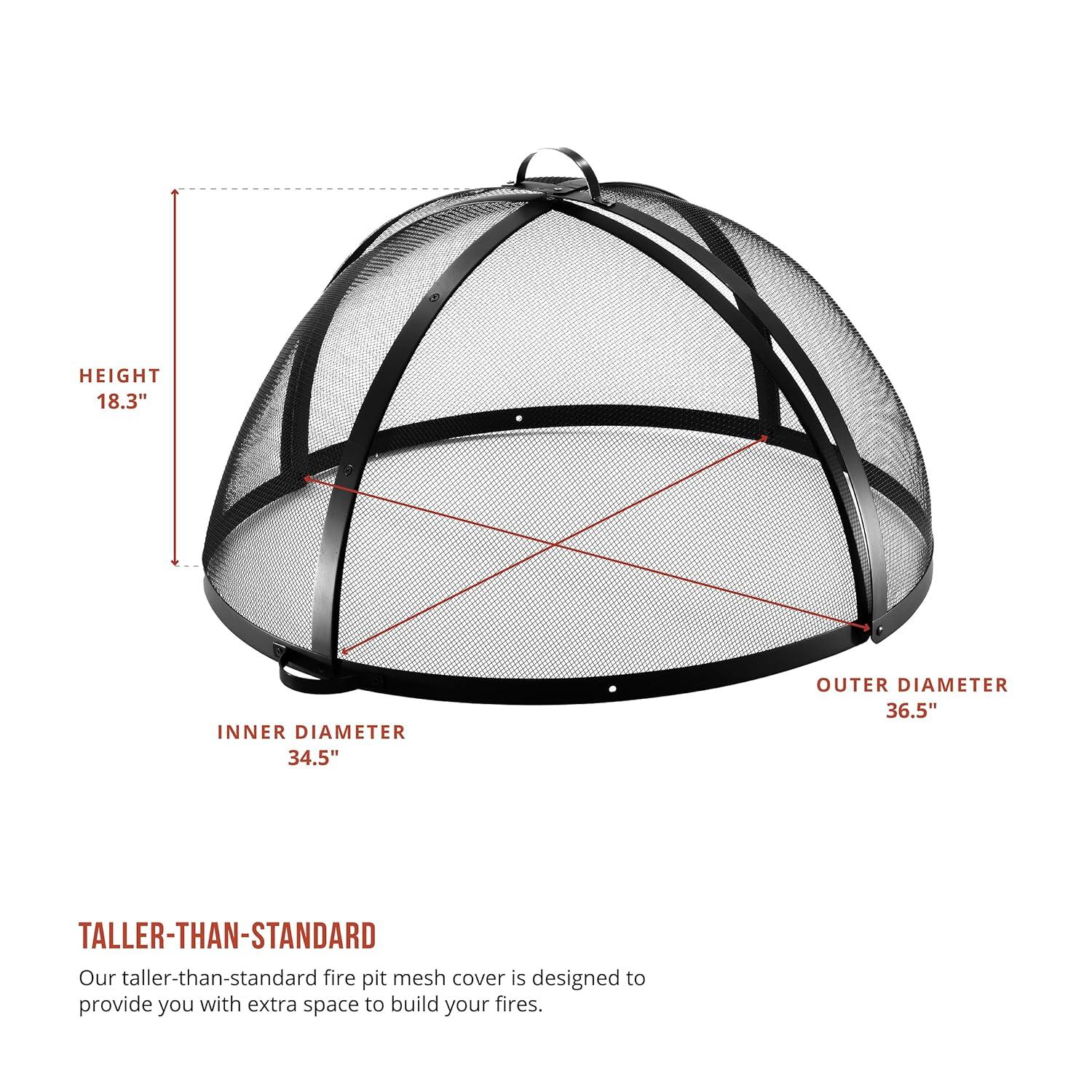 SUNCREAT Heavy-Duty Fire Pit Screen, Steel Mesh Round Spark Screen with Handle, 36 inch