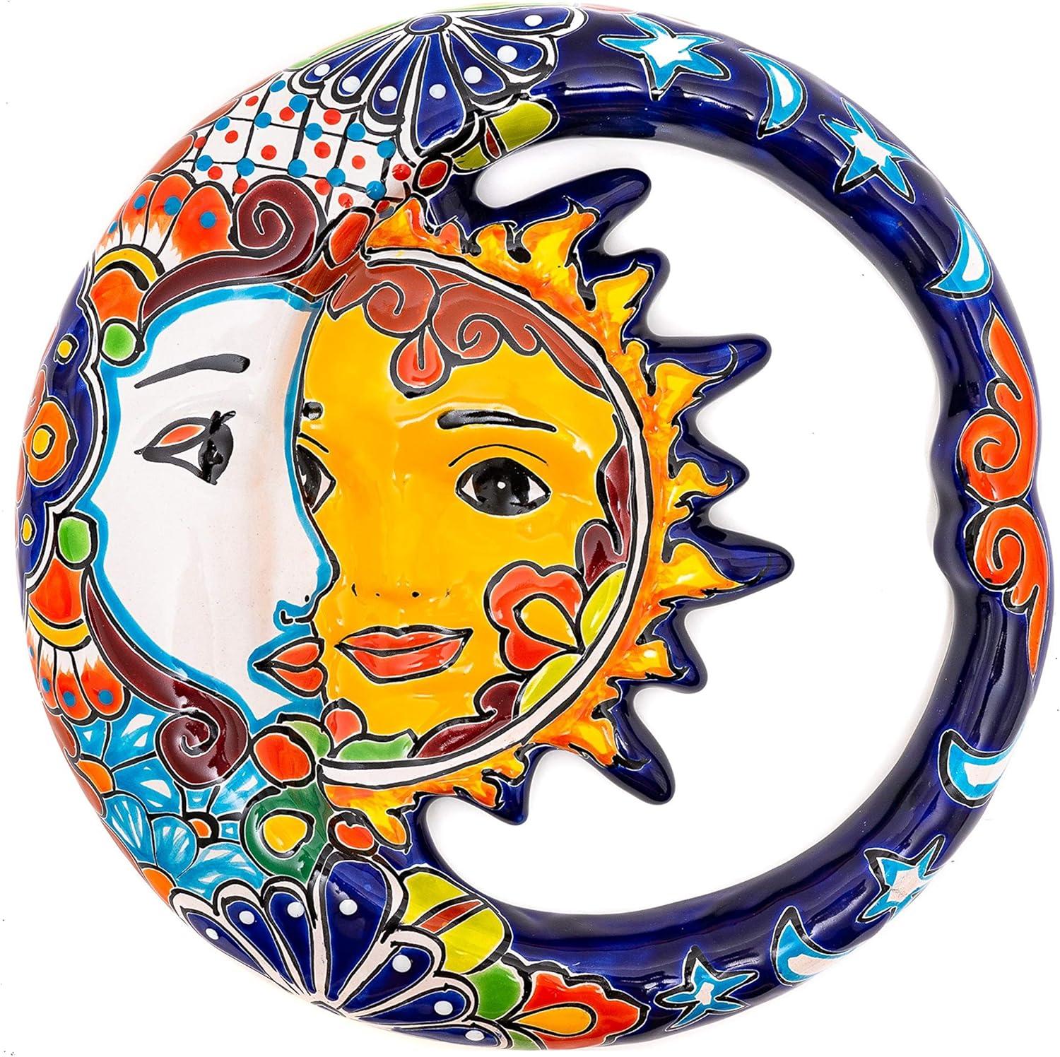 Odran Handmade Mexican Talavera Large Ceramic Eclipse Wall Art Sun Moon Decor