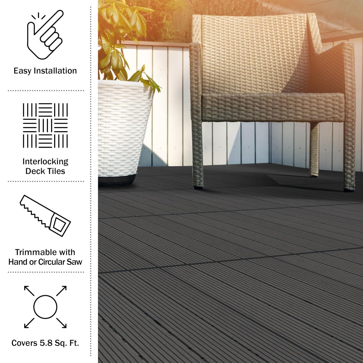 Pure Garden Deck Tiles - 6-Pack Wood Plastic Composite Interlocking Patio Tiles - 5.8SQFT Outdoor Flooring for Balcony, Porch, and Garage by Pure Garden
