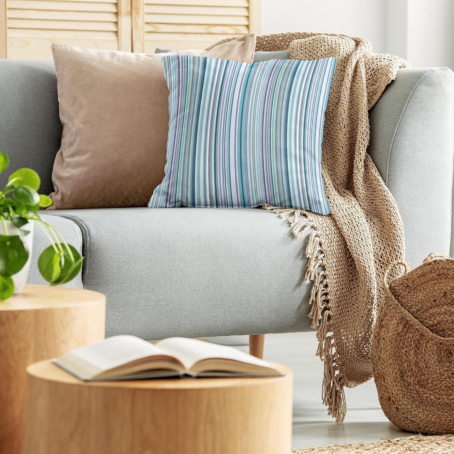 Striped Throw Pillow Cushion Cover, Blue Purple Teal Aqua Lavender Colored Vertical Stripes Geometric Abstract Vintage, Decorative Square Accent Pillow Case, 16 X 16 Inches, Multicolor, by Ambesonne