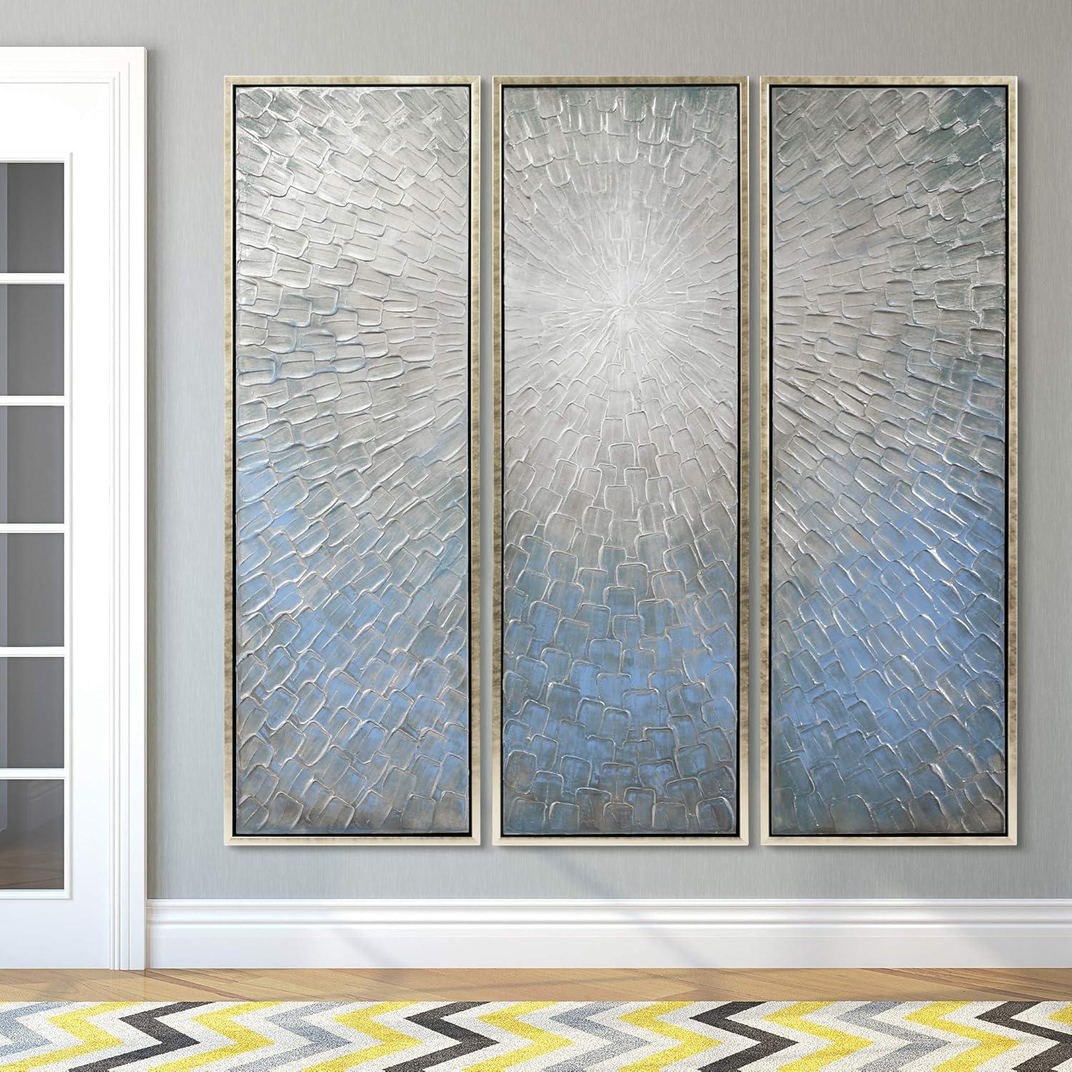 Silver Ice Textured Metallic Hand Painted Canvas Wall Art by Martin Edwards,60" x 20" each