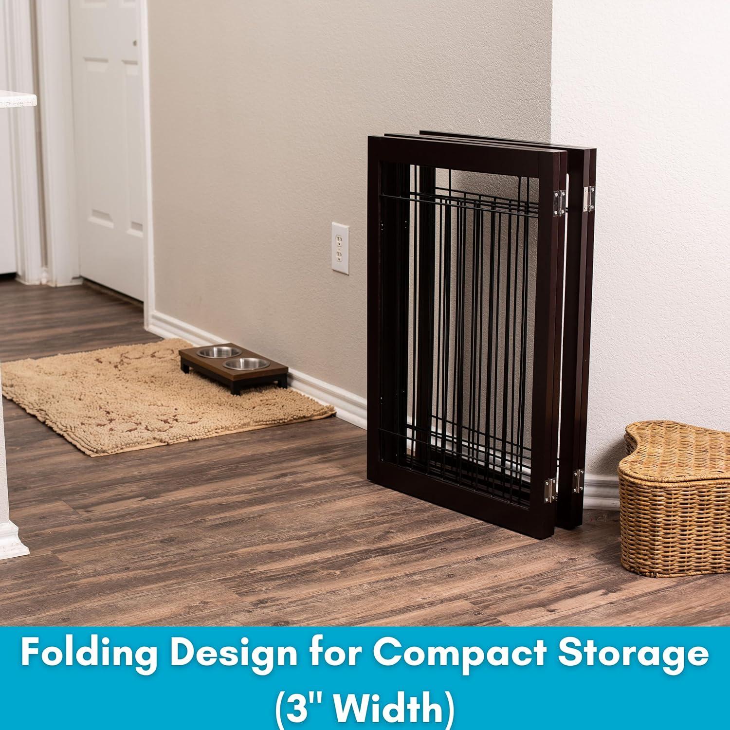 Espresso Freestanding 3-Panel Dog Gate with Wire Mesh